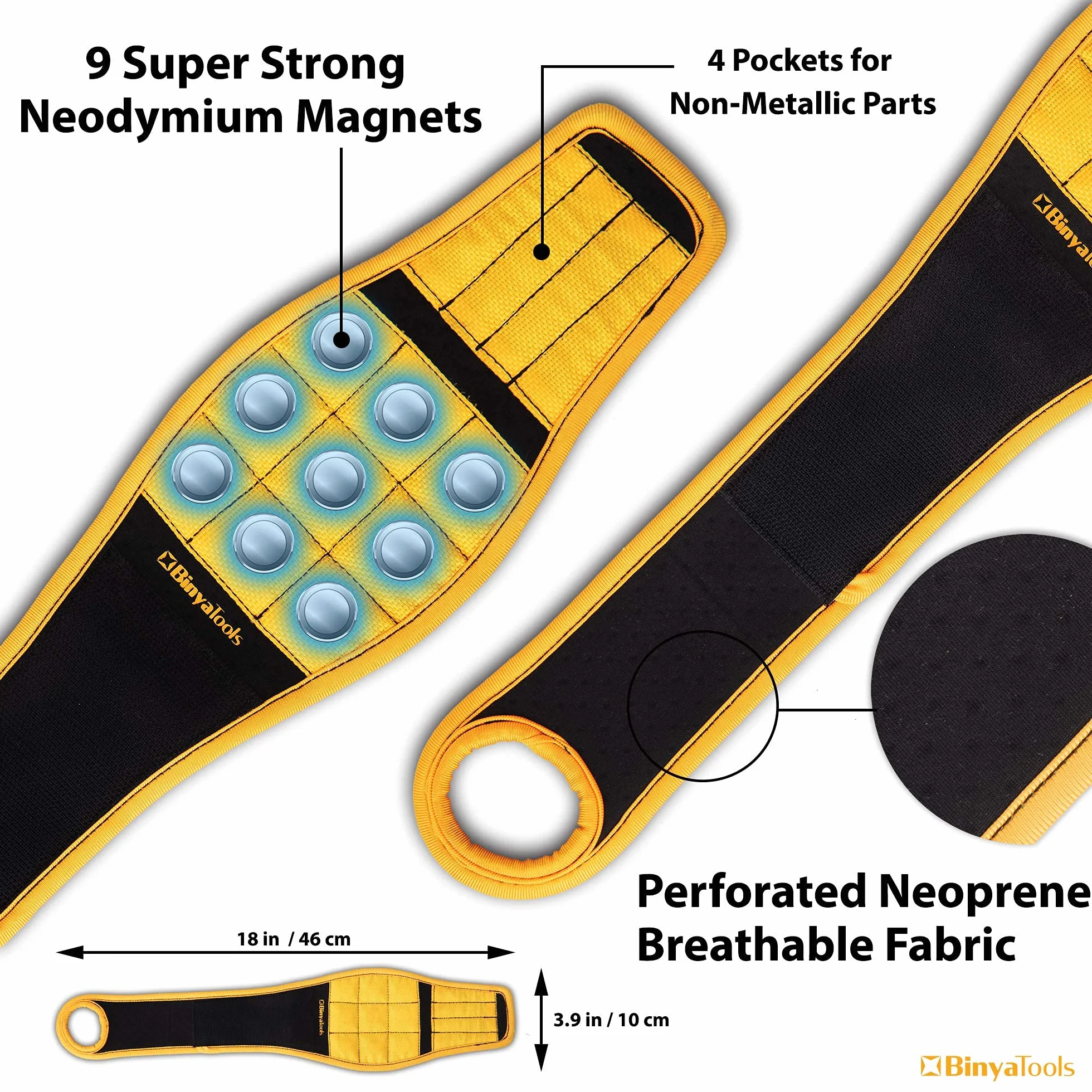 BINYATOOLS Braccialetto Magnetico con Magneti Super Potenti Tiene Viti Chiodi Punta del Trapano