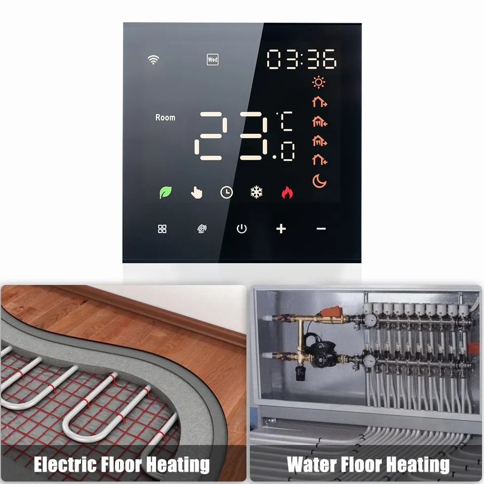 Termostato WiFi,Smart Tuya Controllo vocale 16A Display LCD programmabile Digitale Touchscreen Regolatore di Temperatura per Riscaldamento a Pavimento Termostato Digitale da Parete