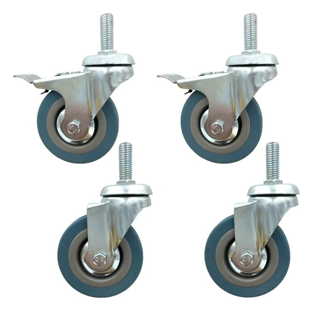 Ruote girevoli in Gomma Resistenti da 75 mm (3") per mobili da Ufficio con Perno filettato da 30 mm, capacità di carico di 90 kg. Perfette per carrelli e per Il Trasporto di mobili.