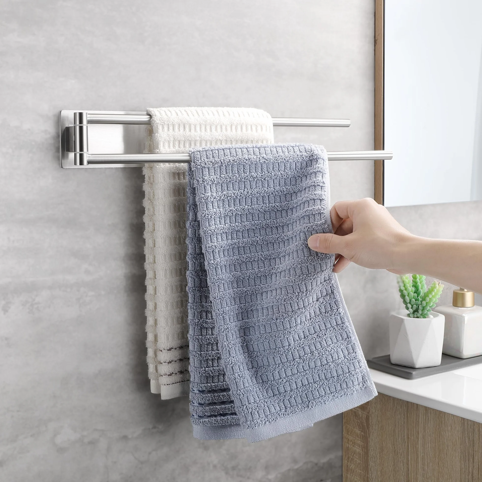 Porta Asciugamani Bagno Adesivo Argento Girevole 180° Acciaio Inox 304 Senza Foratura