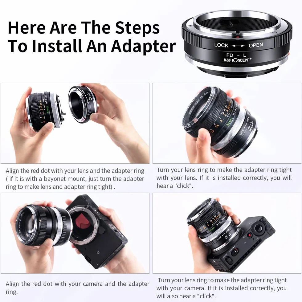 K&F CONCEPT Lente Mount Adattatore FD-L Manuale Fuoco: Compatibile con Compatibile con Canon FD&FL 35mm Lente a L Mount Corpo Fotocamera