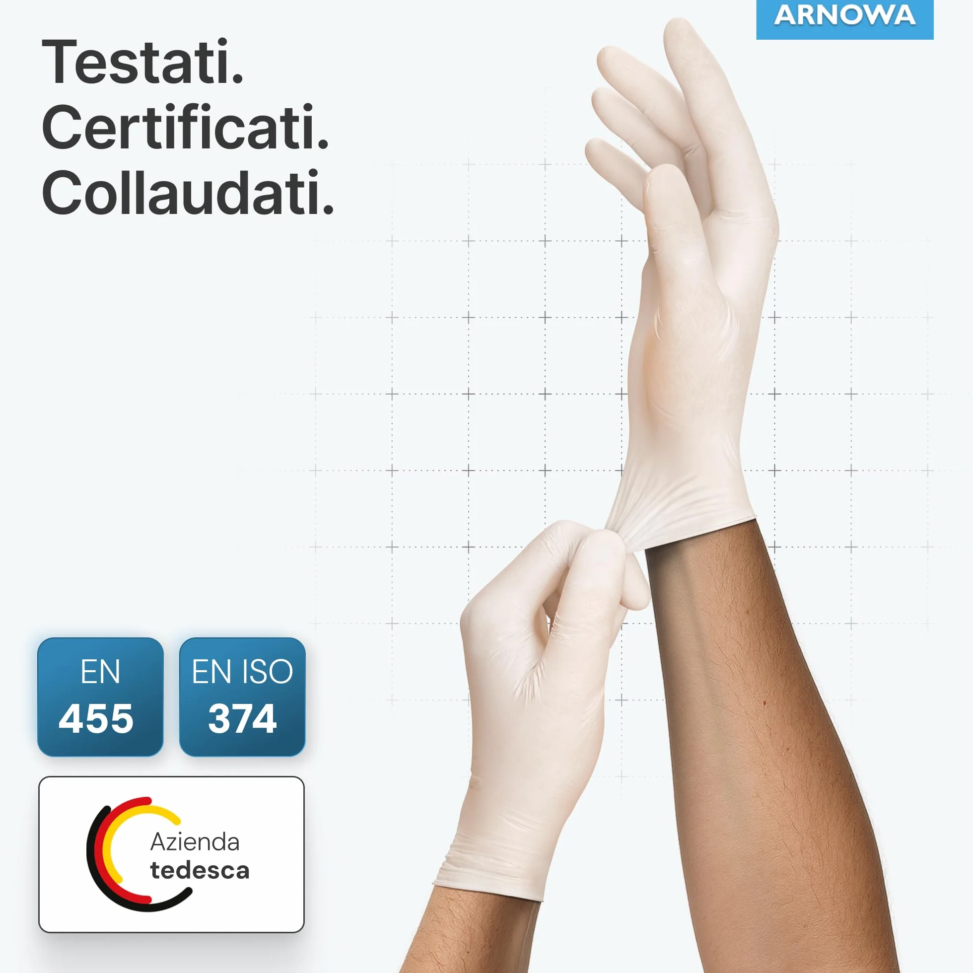 ARNOMED Guanti lattice monouso M Bianco, senza polvere, usa e getta resistente, per meccanico, pulizia casa, alimenti e tattoo XS-XL