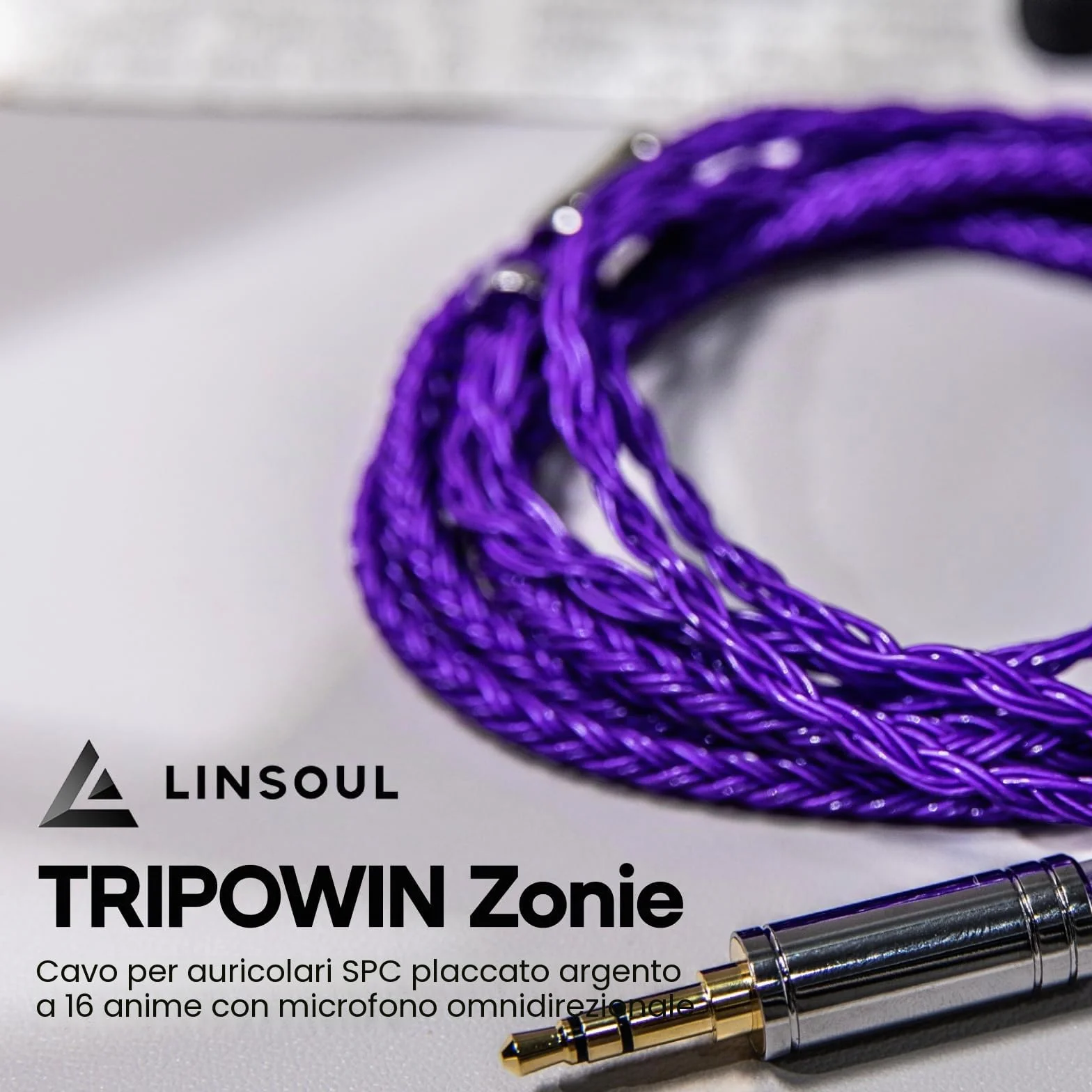 Linsoul Tripowin Zonie IEM Cavo, 16 Core Placcato Argento Cordoni Aggiornati, 1.25m SPC in Ear Monitor Cavi per 7hz Zero:2 Orchestra Lite Cadenza Hype4 Supermix4(2pin 0.78mm, 4.4mm)(Viola)