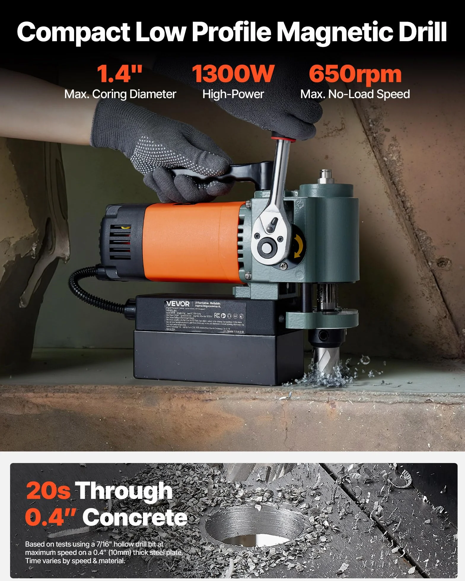VEVOR Trapano a Colonna Magnetico a Basso Profilo 1300 W, Diametro Foratura 35 mm, Potenza 10000 N