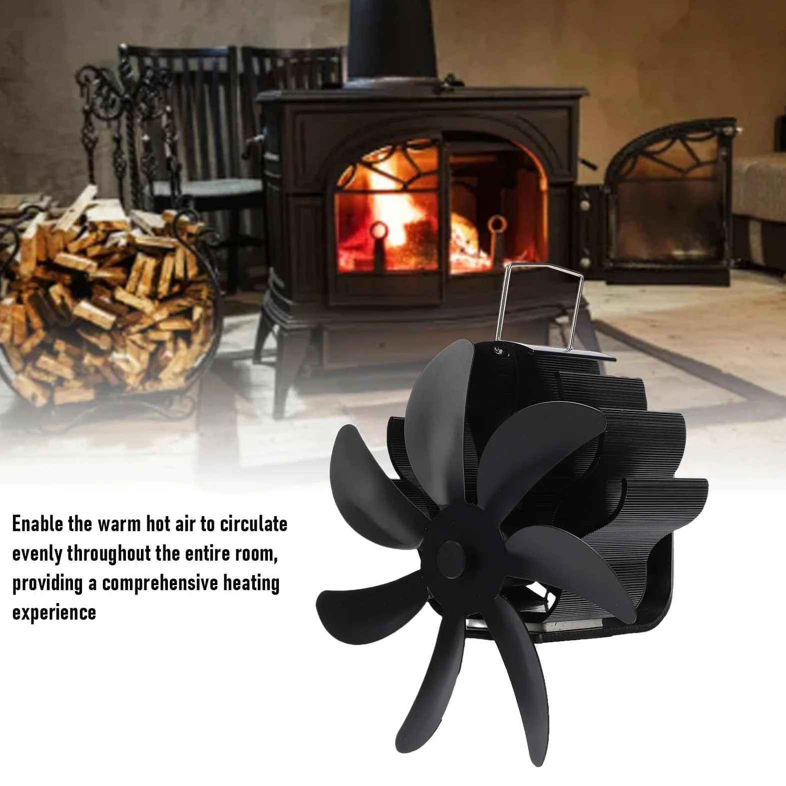 Ventilatore per Stufa a Legna per Tubo Magnete, Ventilatore Termico Non Elettrico Alimentato a Calore per Camino, Bruciatore a Gas in Lega di Alluminio con Cinghia Fissa, Protezione da