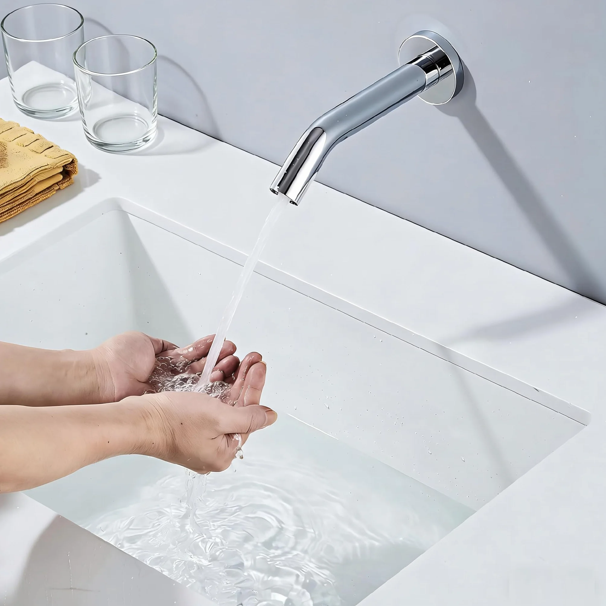 Rubinetto Touchless Automatico con Sensore a Infrarossi da Parete per Lavabo