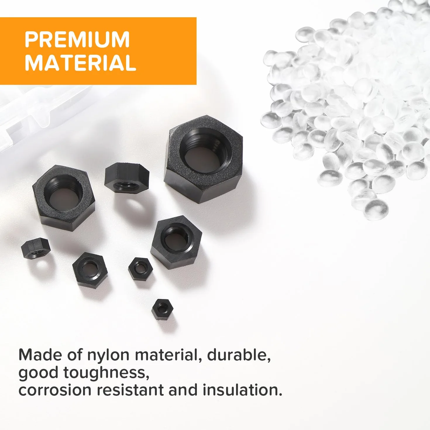 M2-M10 Dadi Esagonali in Plastica Nylon Filettato Metrico Nero 200 Pezzi