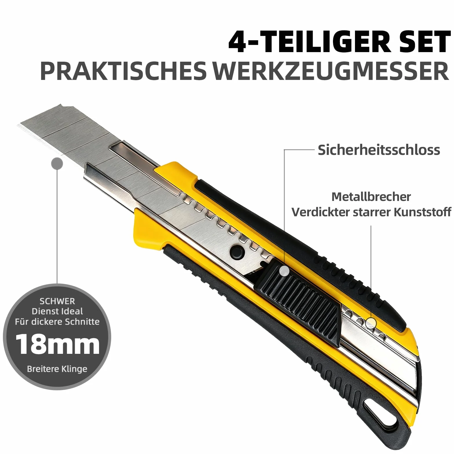 CCLIFE 4 pezzi taglierino professionale 18 mm + 20 lame maniglia antiscivolo per cartone moquette