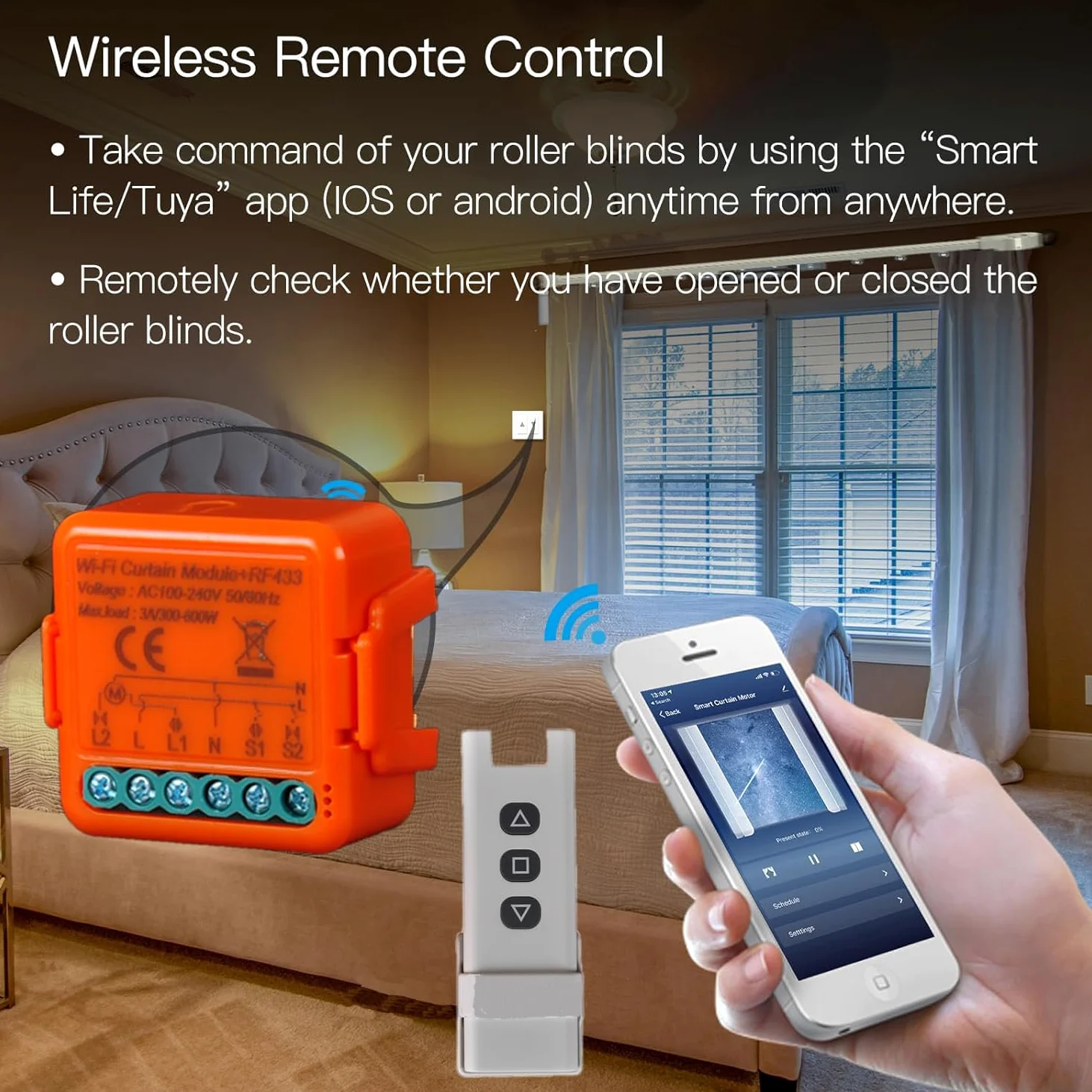 Interruttore Tapparelle WiFi RF, 3 Pezzi, con Telecomando RF 433MHz | Modulo per Tapparelle Elettriche, Compatibile con Alexa e Google Home, Relè Wireless per Persiane Avvolgibili, 300W