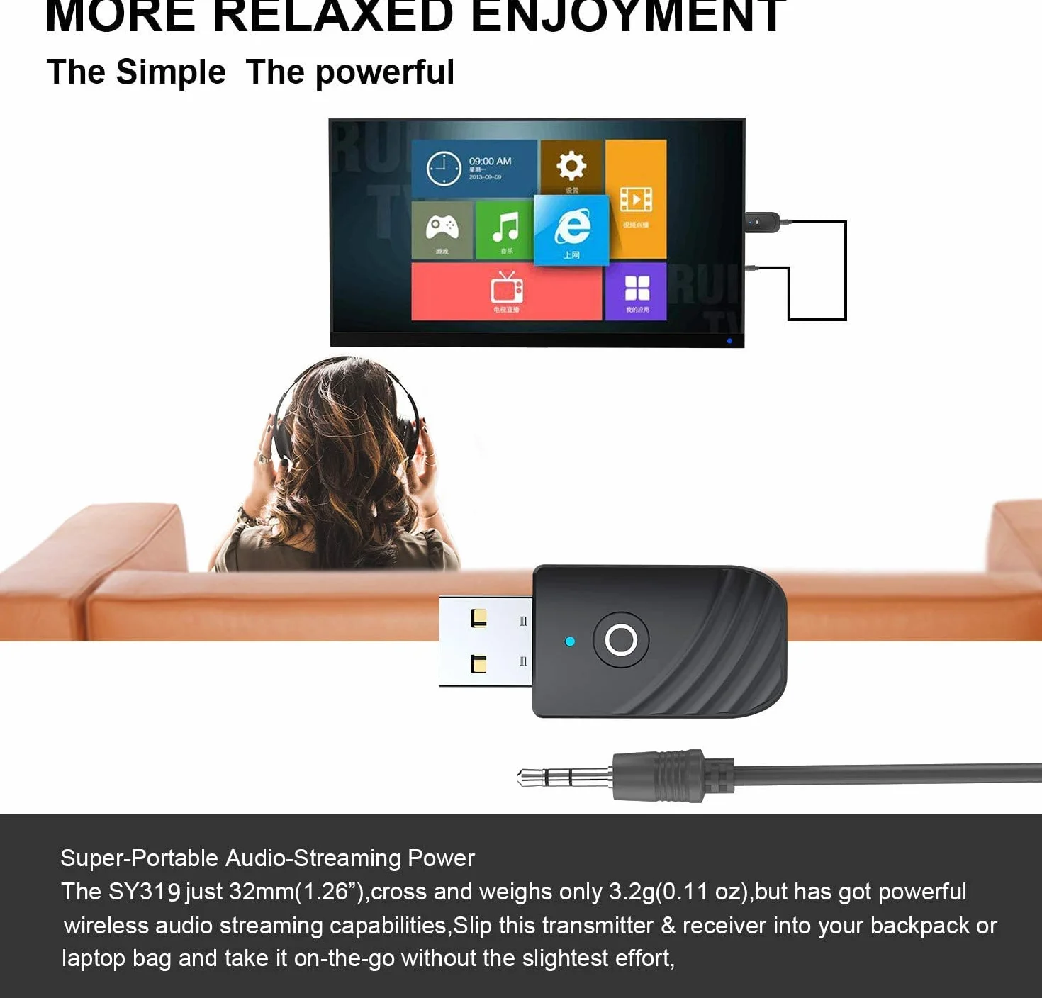 USB Bluetooth 5.0 Adattatore 3 in 1 Ricevitore Audio Musicale Wireless Trasmettitore 3.5Mm AUX per TV PC Cuffie Auto