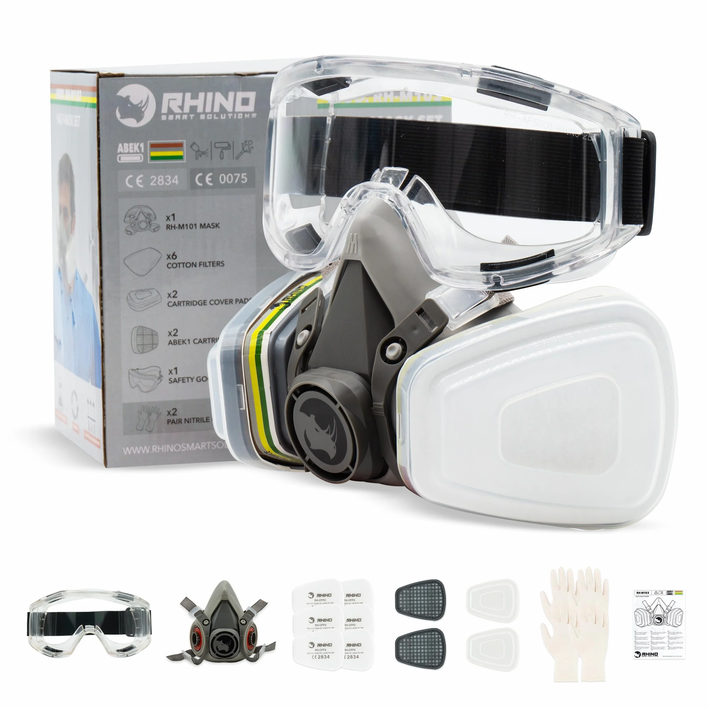RHINO Smart Solutions Maschera antipolvere antigas riutilizzabile con filtri antiparticolato