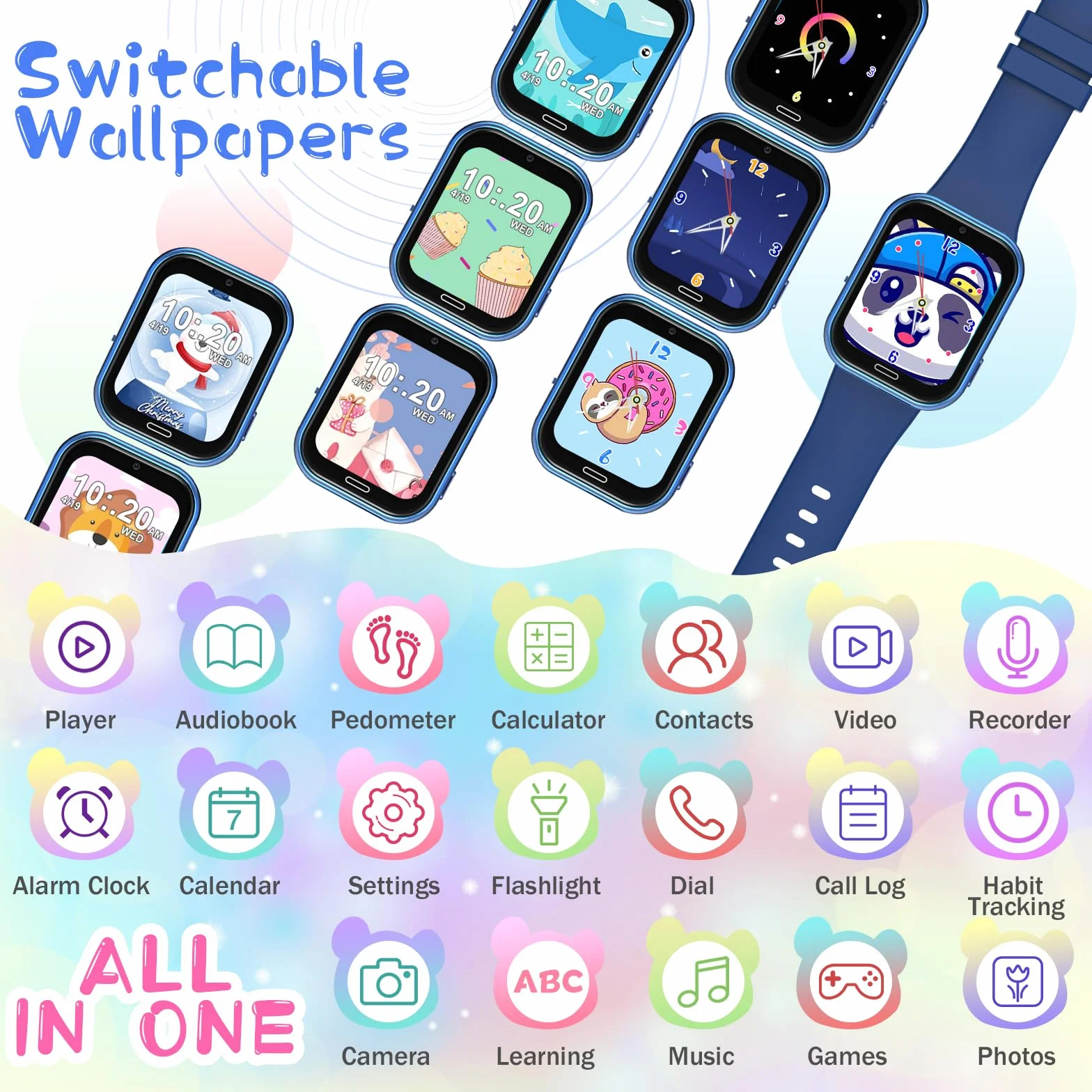 Orologio Smartwatch per Bambini, Telefono Intelligente per Ragazza Ragazzo con 19 Giochi, Contapassi, Musica, Fotocamera, SOS, Torcia, Sveglia Regalo Smartwatch per Bambino 4-12 Regalo (Blu scuro)