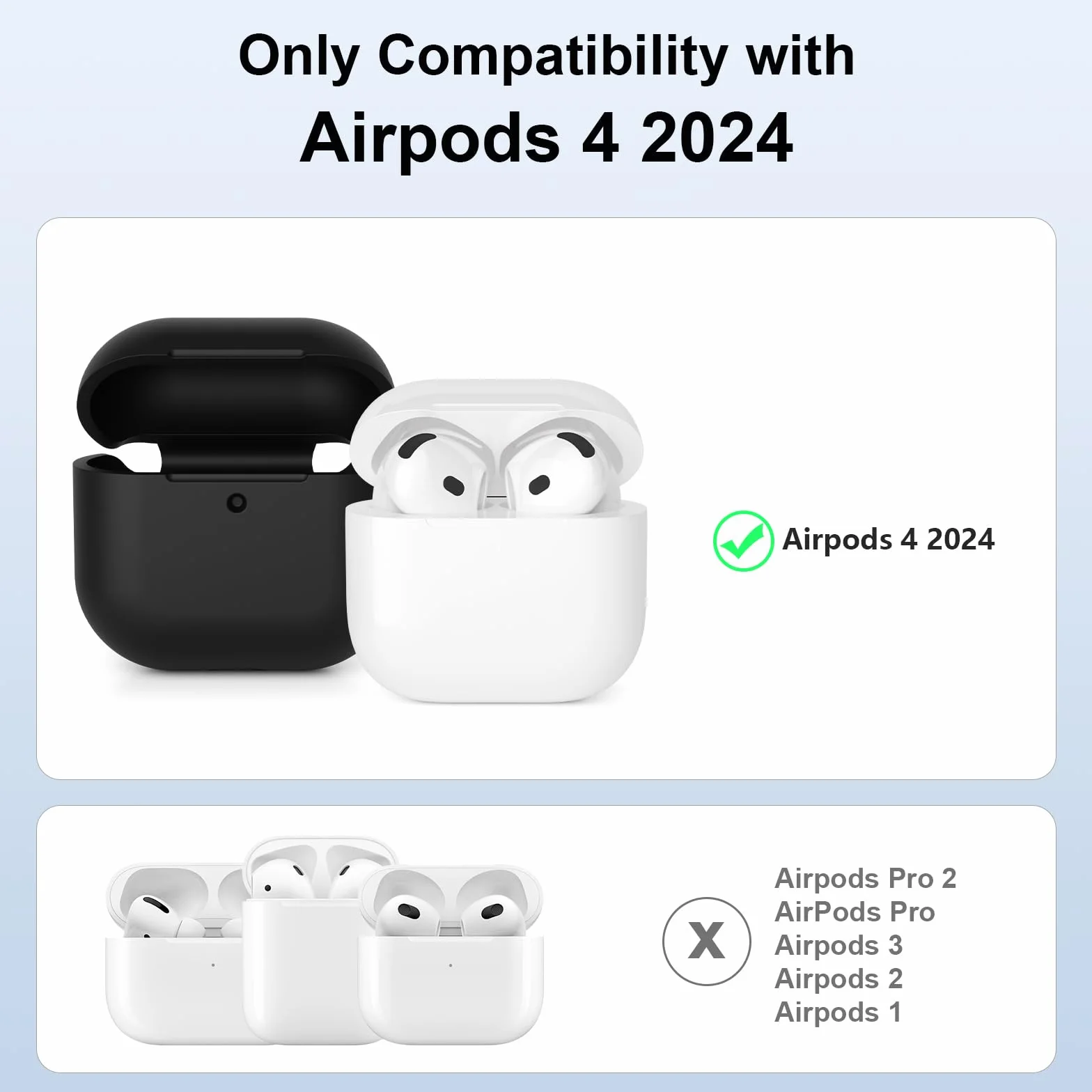 Custodia Compatibile con AirPods 4 (2024) Custodia Case, Case Protettiva Antiurto Antiscivolo in Silicone per AirPods 4a Generazione Cover Custodia, LED Frontale Visibile, Nero