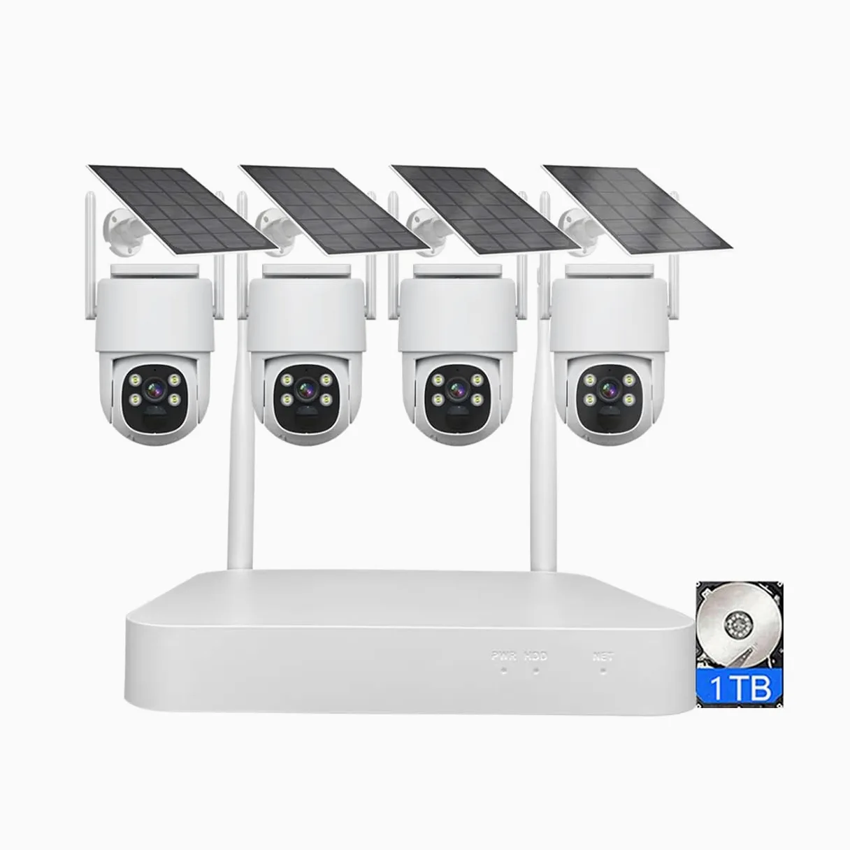 AKAVIG Sistema di telecamere di sicurezza wireless WiFi per esterni con 4 telecamere, 4 MP di energia solare CCTV kit di sorveglianza NVR con controllo app, audio bidirezionale, rilevamento umano,