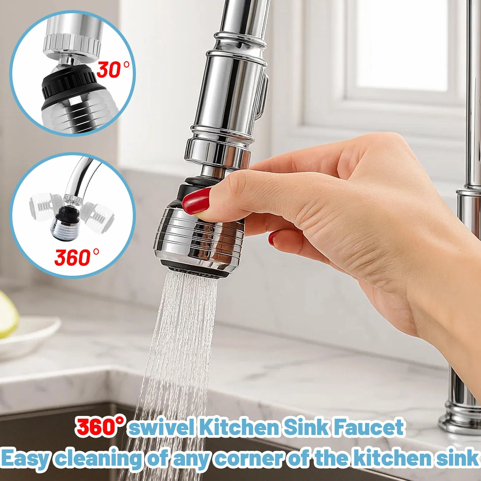 Aeratore per rubinetto 2 pezzi regolatore girevole 360° risparmio acqua con adattatori