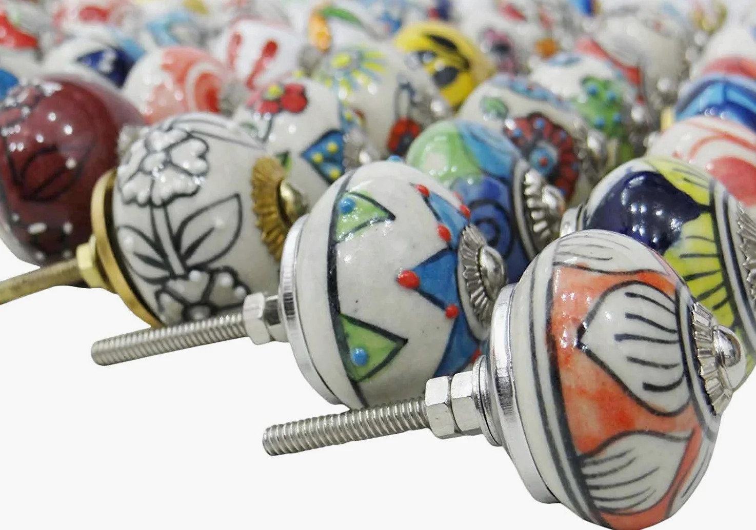 Manopole decorative rotonde a forma di manopola in ceramica dipinta a mano, 30 pezzi assortiti
