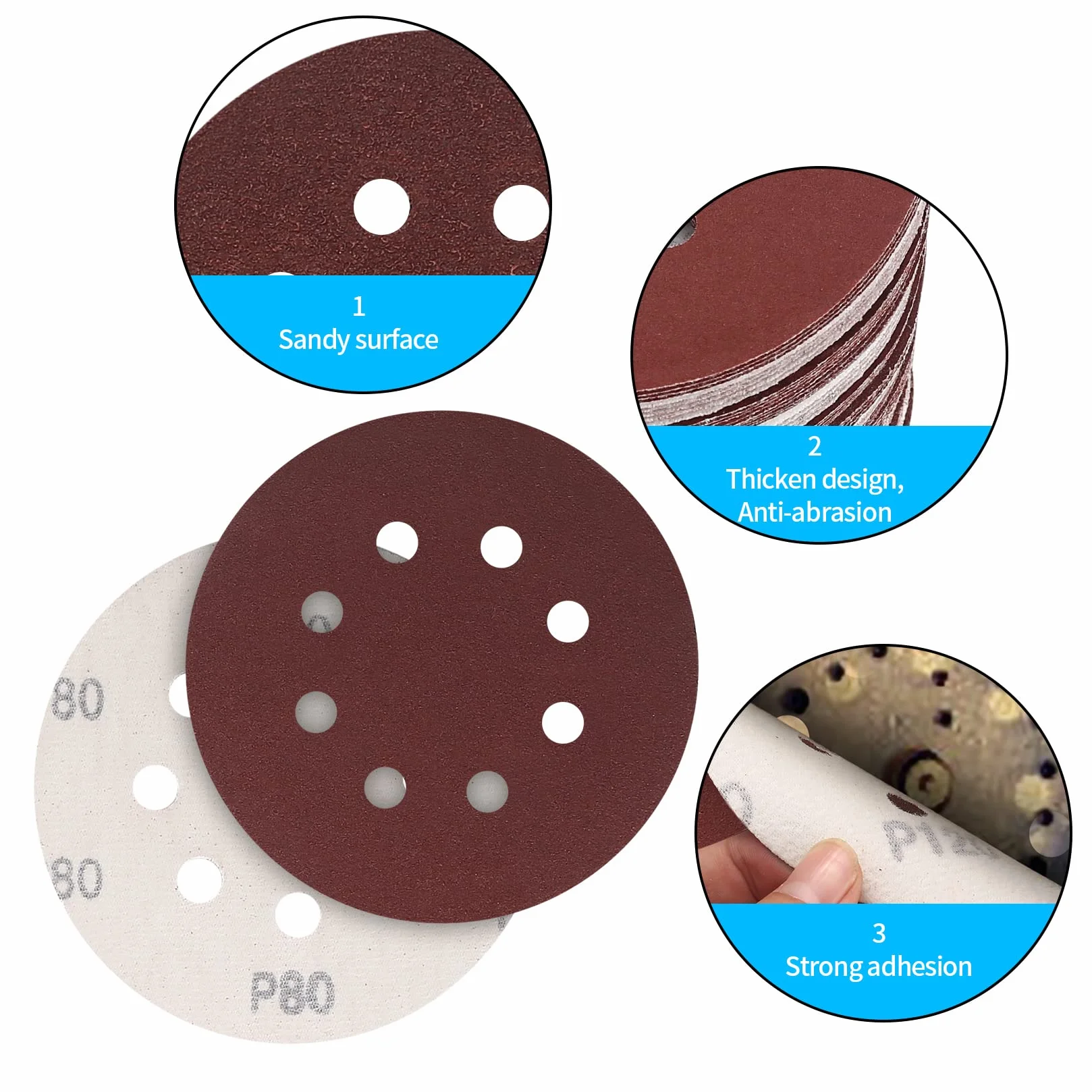 Dischi Abrasivi 125 mm Grana 40 8 Fori Rosso 30 Pezzi per Levigatrici Orbitali