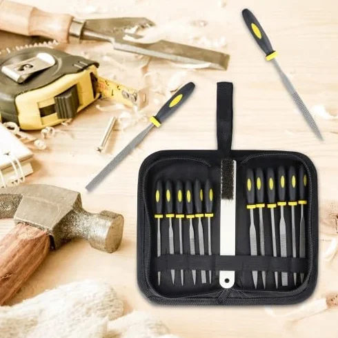 Set di Lime per Legno 15 Pezzi con Custodia, Include 12 Lime e Spazzola