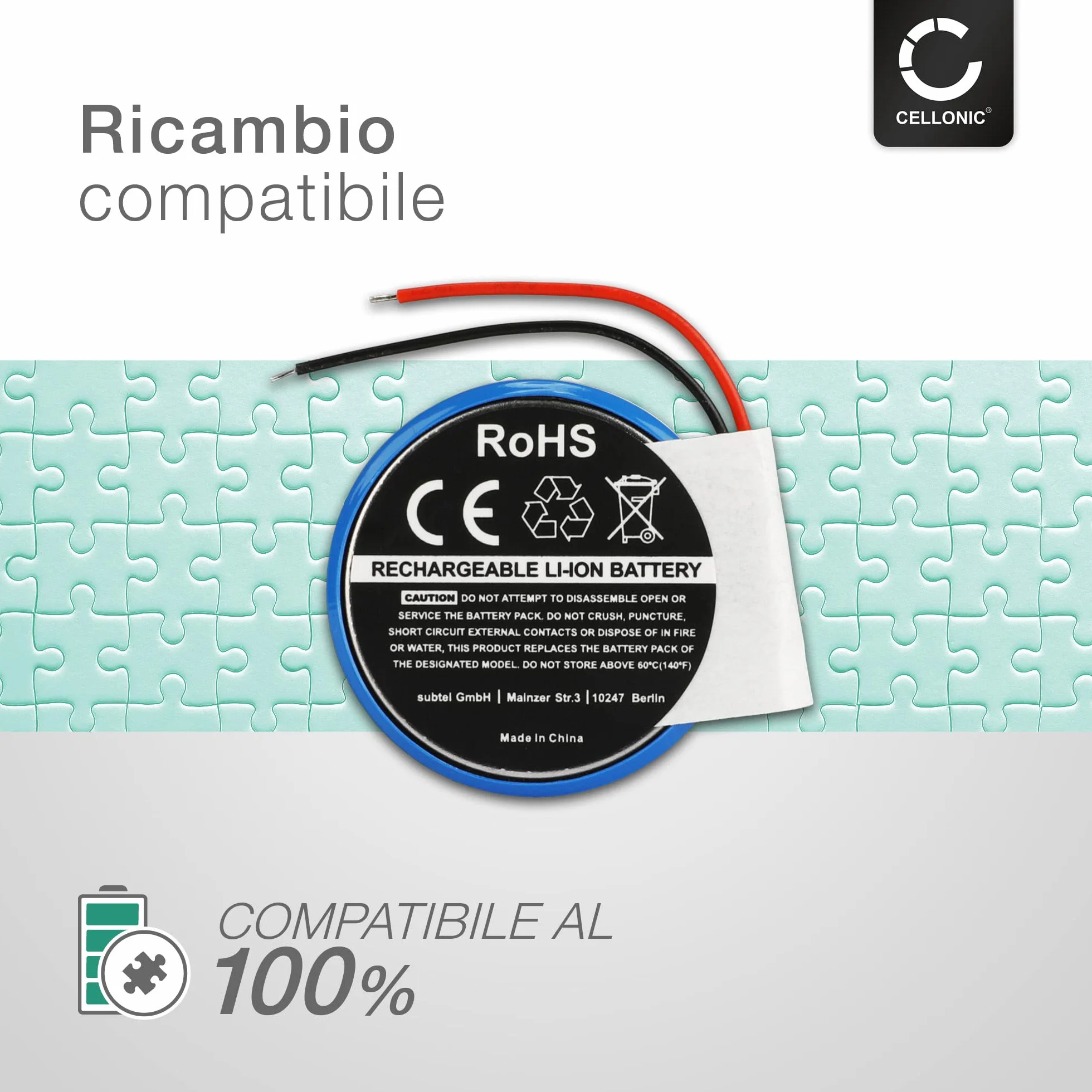 CELLONIC 1x Batteria per Smartwatch e braccialetto fitness Compatibile con Garmin Approach S2, Forerunner 110, Forerunner 210, 361-00047-00 – (200mAh, 3.7V)