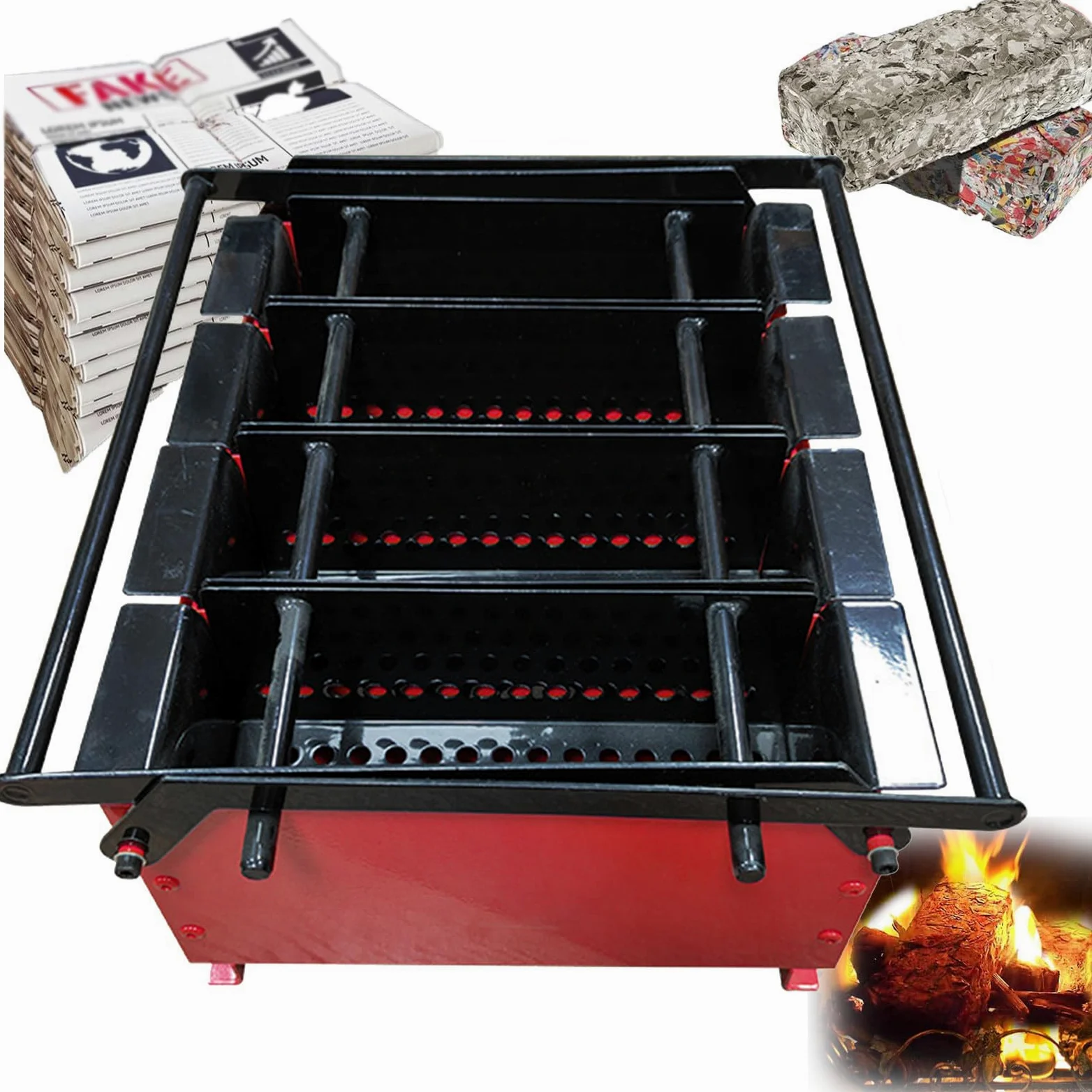 Creatore di bricchette, 4 scomparti per mattoni refrattari fai da te, ideale per riscaldamento interno ed esterno, strumento da giardino domestico