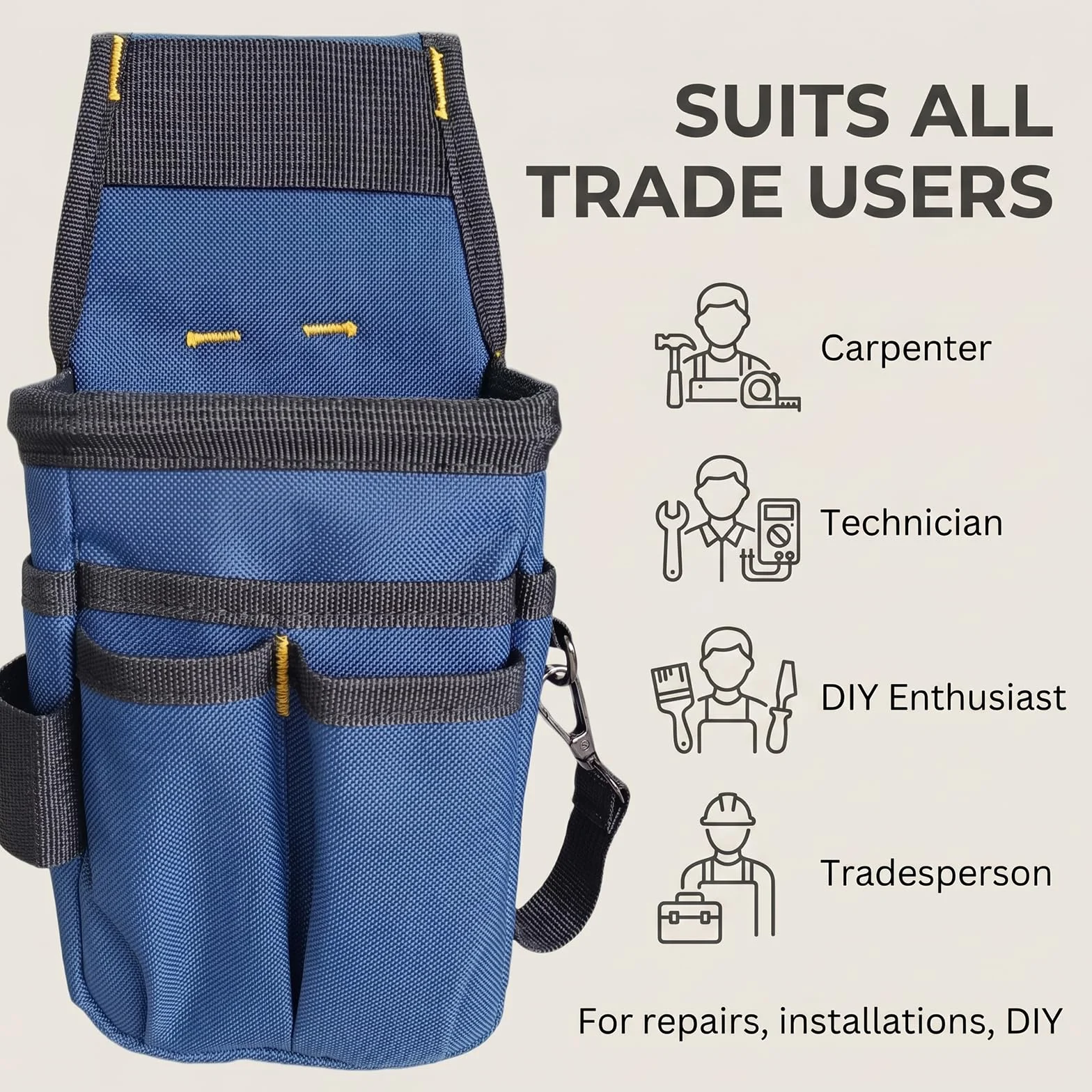 Cintura Porta Attrezzi Marsupio Elettricista Regolabile 14 Tasche Tessuto Oxford 600D Blu