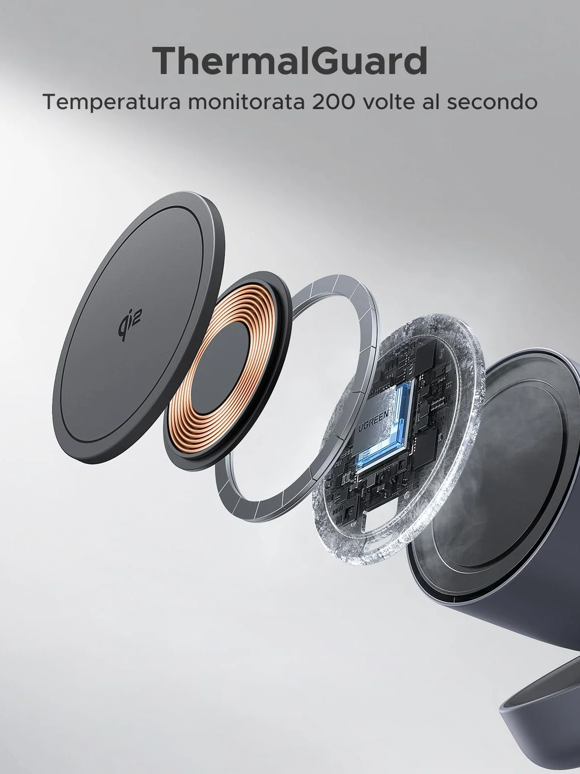 UGREEN Zapix Caricatore Wireless iPhone Magsafe Qi2 15W Certificato Compatibile con iPhone 17 16 15 14 13 12 Pro Max Plus Air AirPods, 2 in 1 Base di Ricarica Rapida Magnetica (Nero)