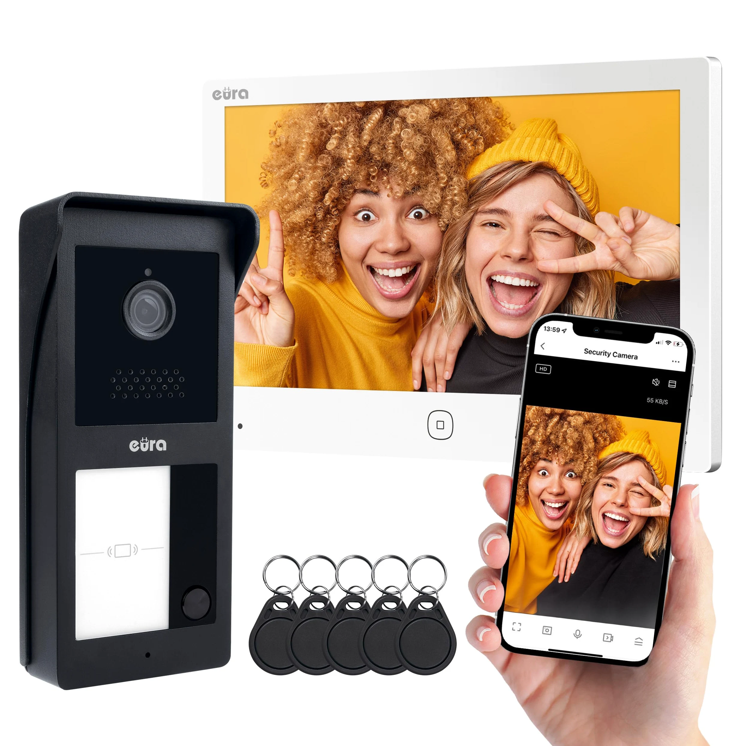 EURA VDP-45A3-2TY VDP-49A3-2TY TUYA Videocitofono WiFi, AHD, RFID, monitor a colori da 7 pollici, doppio filo, bianco