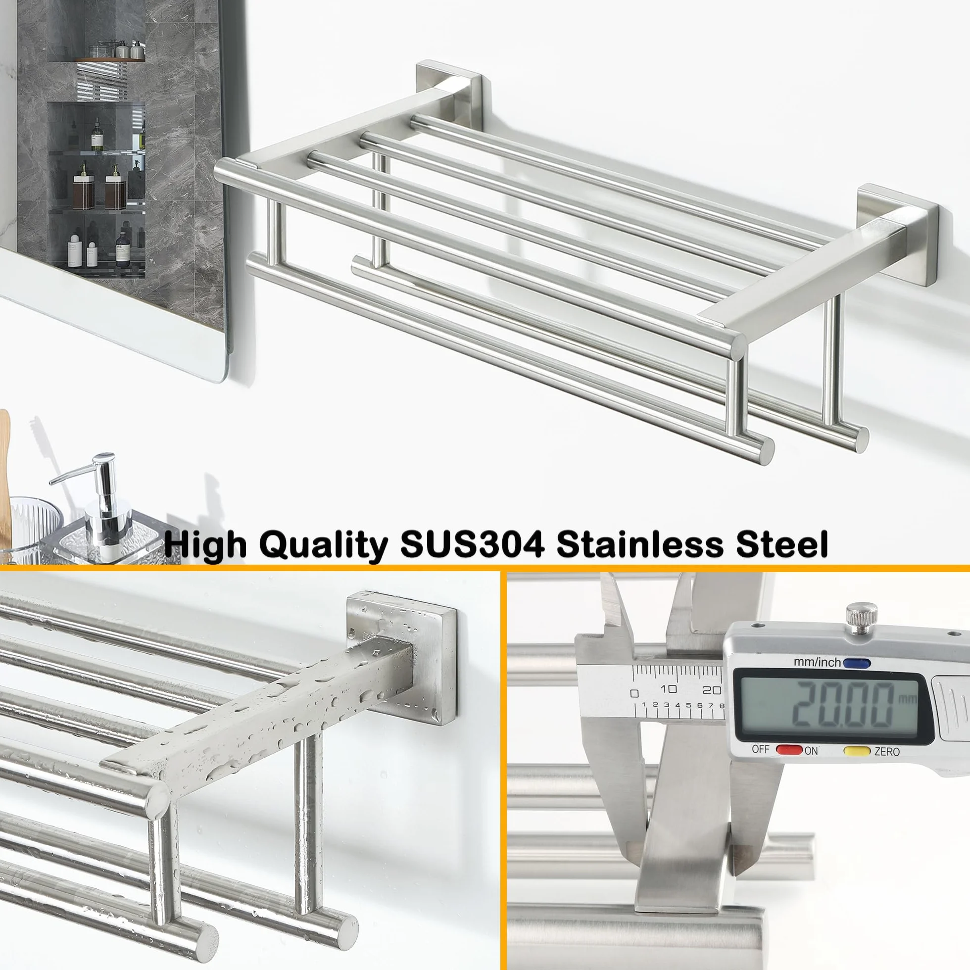 Sayayo Porta Asciugamani Bagno Doppio da Parete 40CM Acciaio Inossidabile SUS304 Grigio Argento