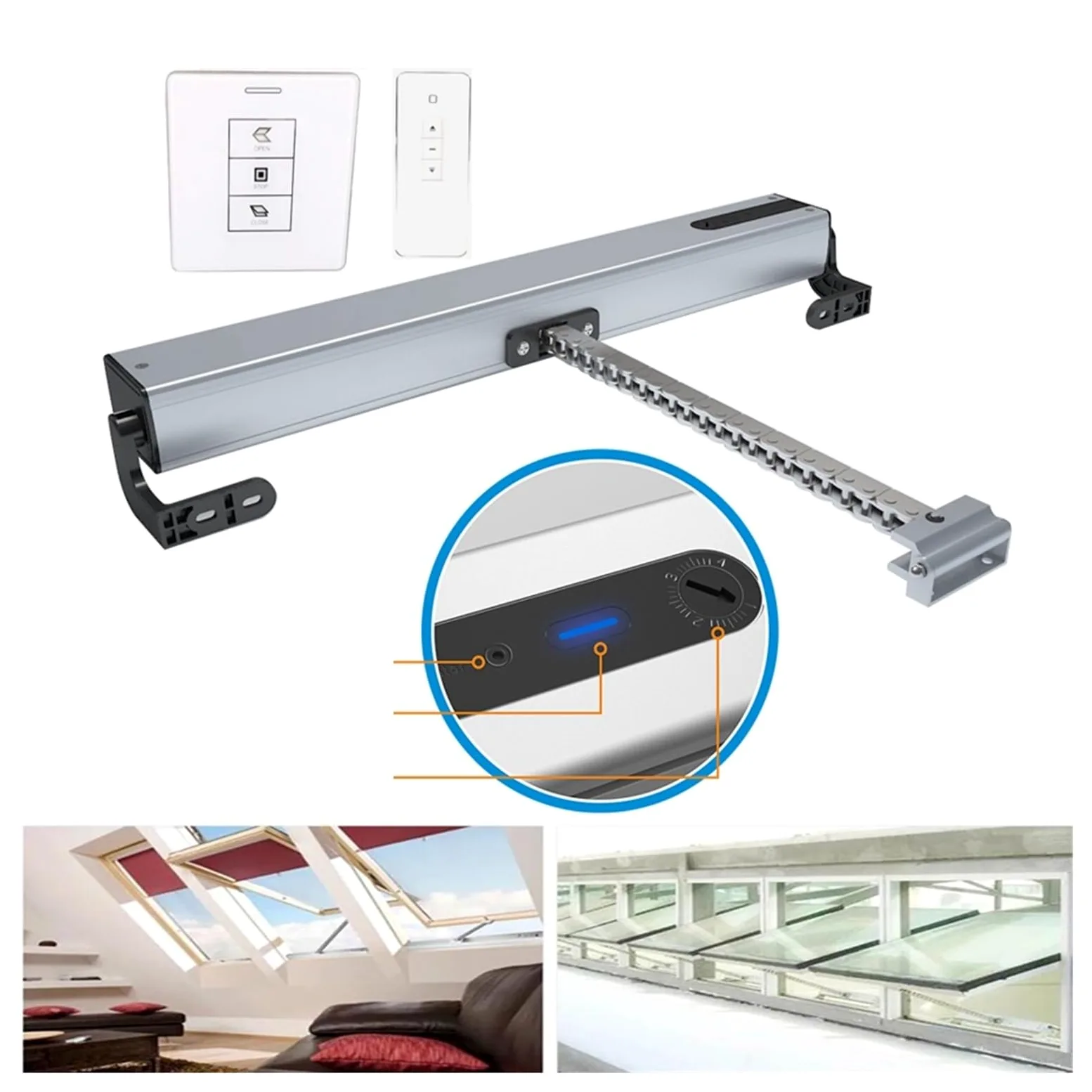 Motore per cancello Scorrevole Attuatore for finestre Regolabile a Catena Tuya 110v 240V Smart Home con Telecomando Opzionale(Kit2 3wires)