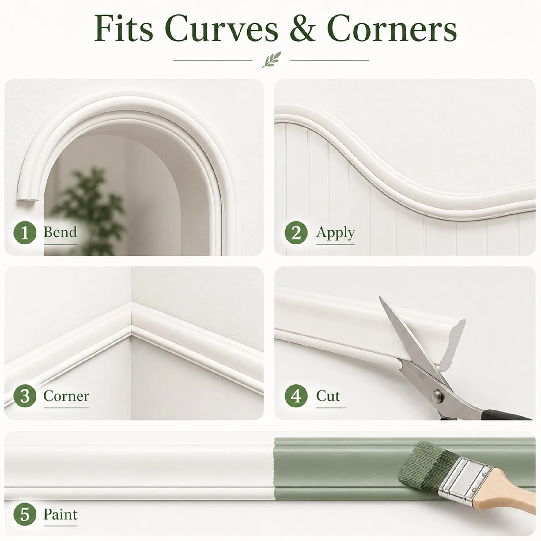 Modanature da Parete Flessibile PVC per Decorazione di Pareti Interne Soggiorno Camera da Letto, da Installare con Colla W 4cm, L 4m