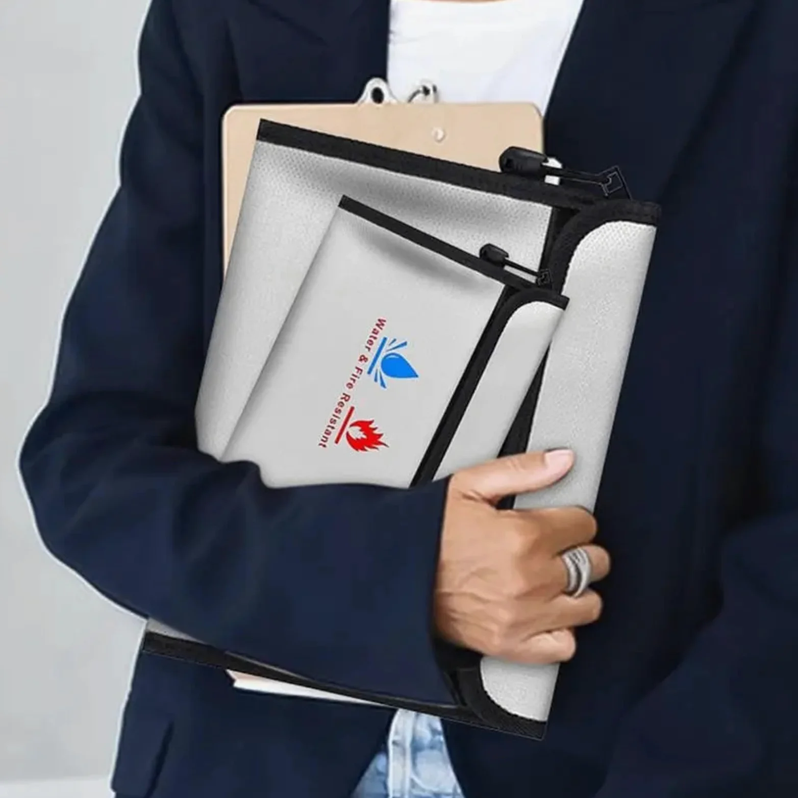 Borsa portadocumenti ignifuga da 2 pezzi, portadocumenti impermeabile con cerniera, porta contanti per Documenti Passaporto(S)