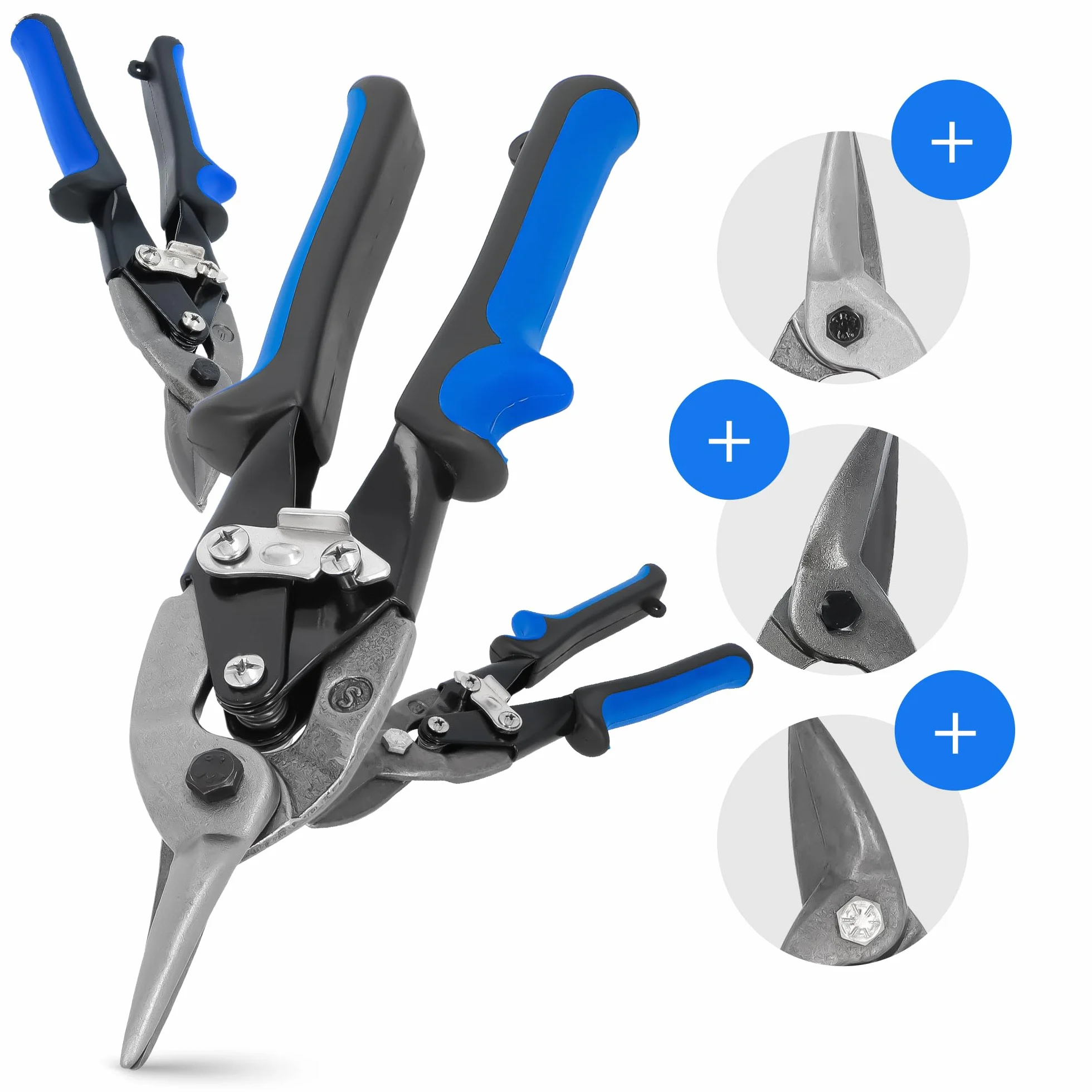 Cesoie Lamiera Metallo 10'' Taglio Sinistra Destra Dritto Pieghevoli Impiegno Gravoso Set 3x