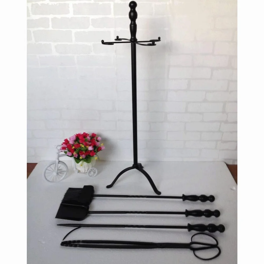 Set di 5 Utensili per Camino in Ferro battuto Moderno con pinze per attizzatoio e Supporto per braciere, Kit di Utensili per Stufa a Legna, Set per caminetto con Maniglie per Camino