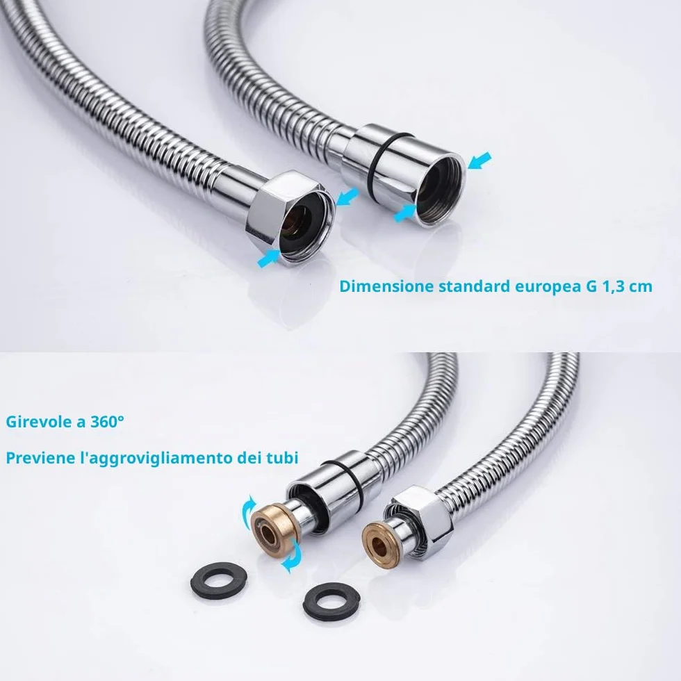 ONECE Tubo Flessibile Doccia 3 m in Acciaio Inox, Cavo Soffione Universale, Antitorsione, Adatto a Tutti i Soffione Doccia, Interfaccia Universale Standard G1/2, Cromato, Argento