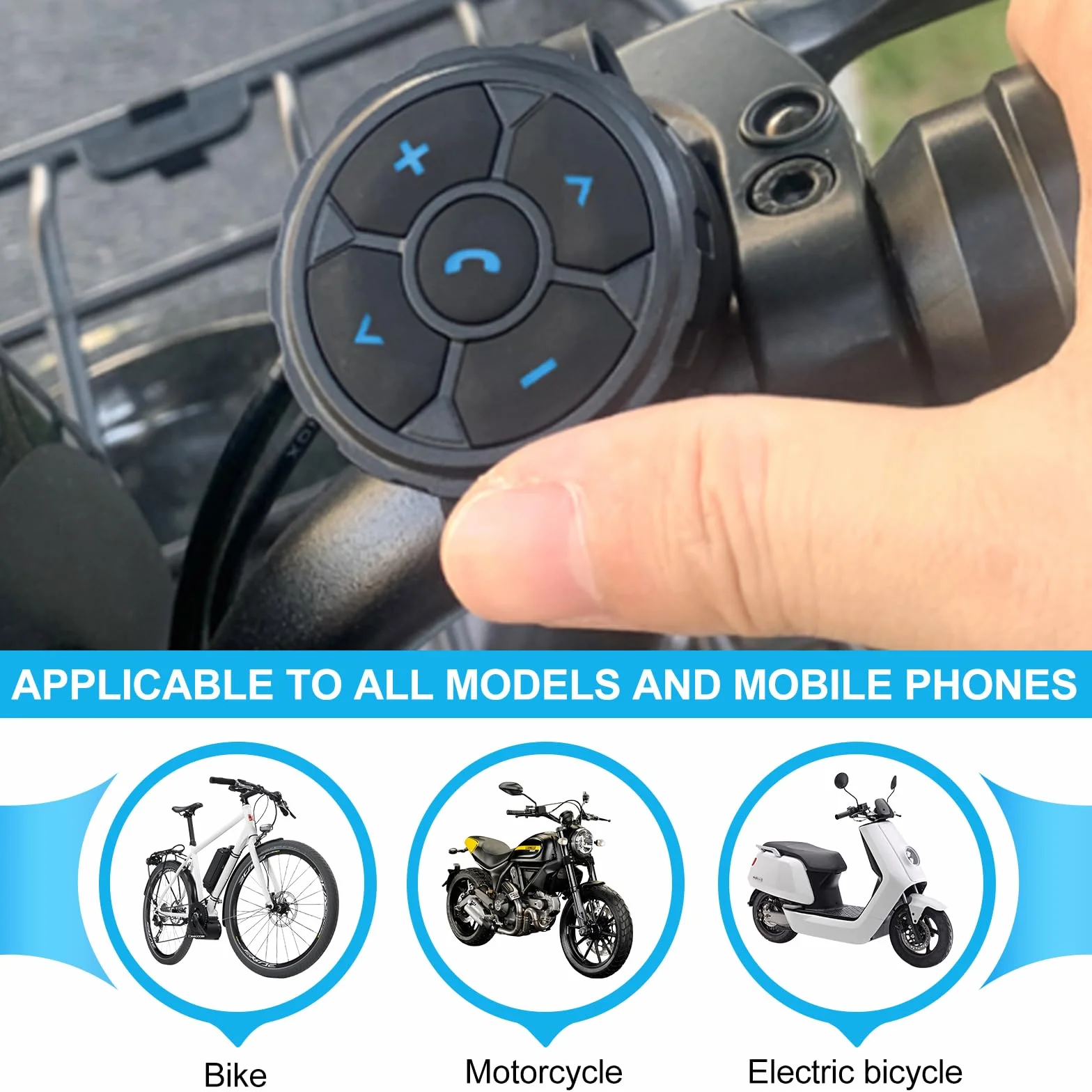 Fyearfly Telecomando Multimediale Bluetooth Casco, Cuffie Wireless per Casco Bt Audio Player Controller Moto Manubrio Supporto Universale, per Controllare Musica, Chiamate, Volume
