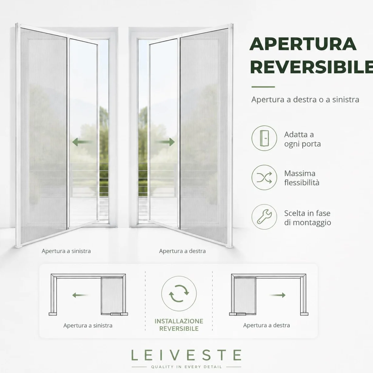 LEIVESTE Zanzariera a Rullo Riducibile per Porta Finestra in Alluminio 140 x 250 cm Bianco