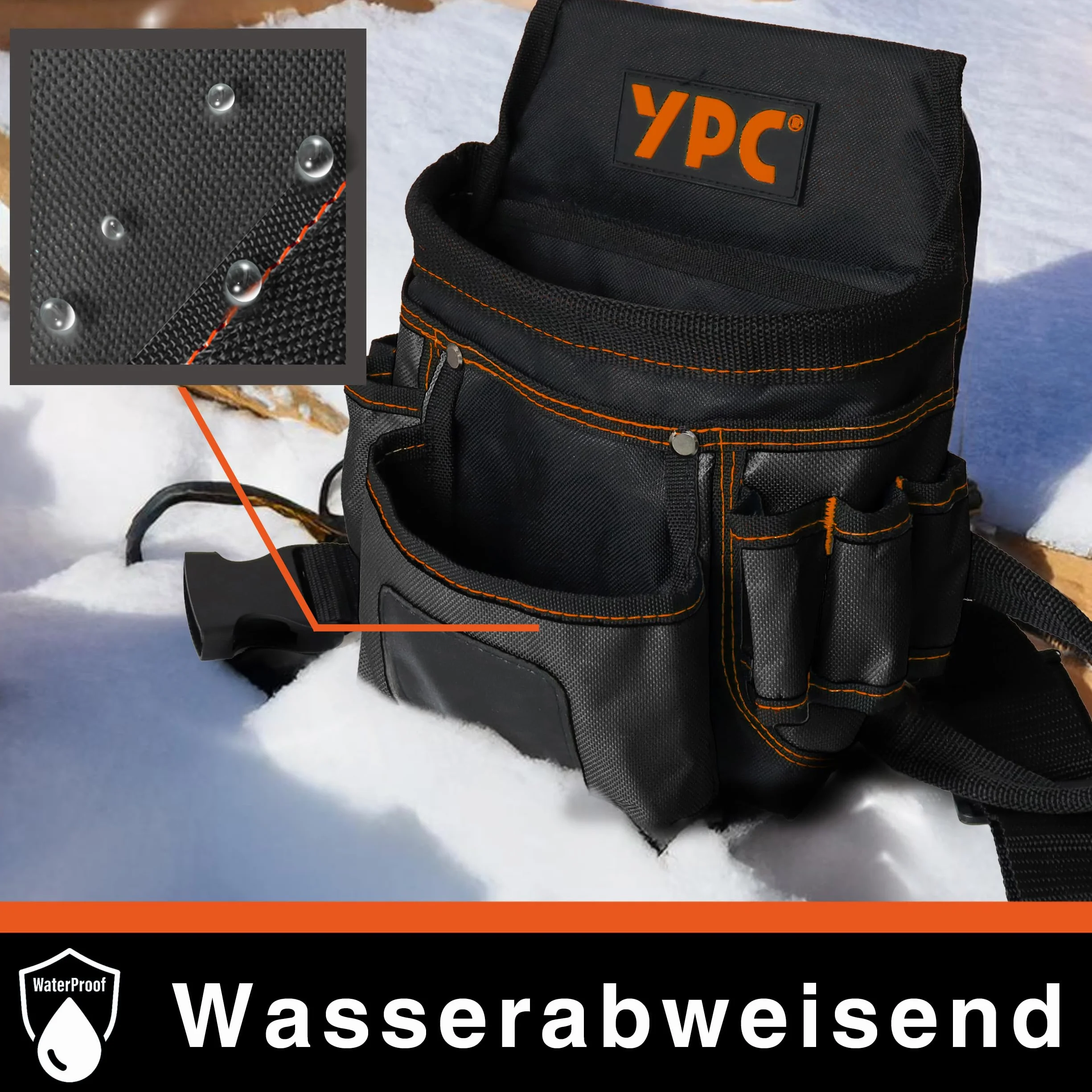 YPC Presto Tool - Marsupio XL per attrezzi, cintura da lavoro, impermeabile, con passante per martello, cintura in nylon antistrappo, 12 tasche, nero, 27 x 21 x 13 cm, portata 5 kg