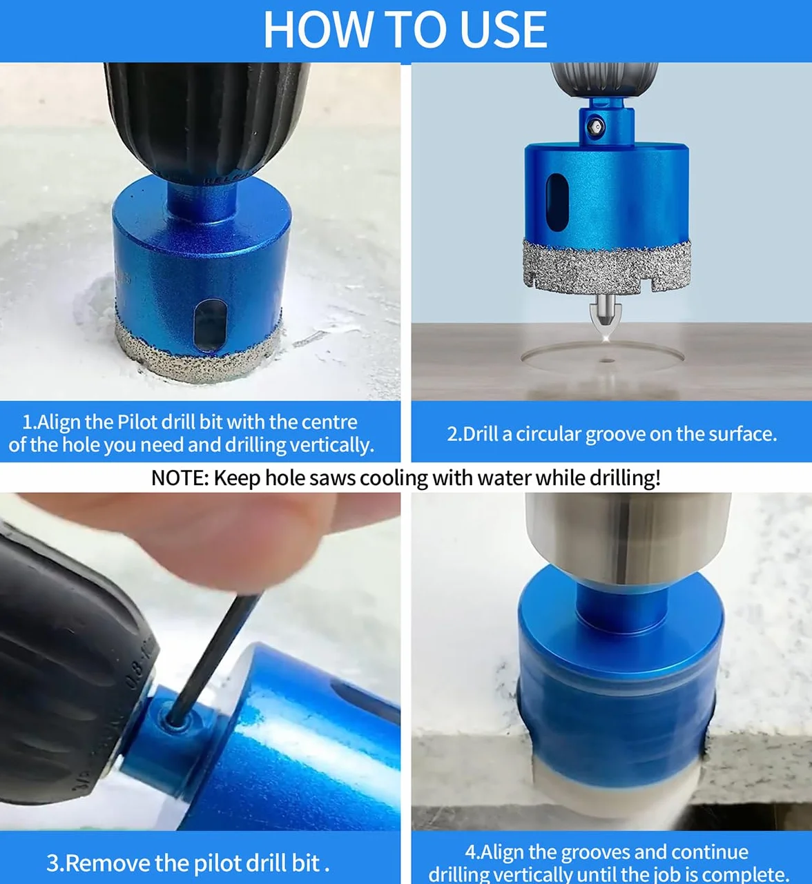 Punte per Trapano Diamantate 42mm con Punte Guida di Centraggio, Sega a Tazza Diamantata per Piastrelle, Marmo e Ceramica