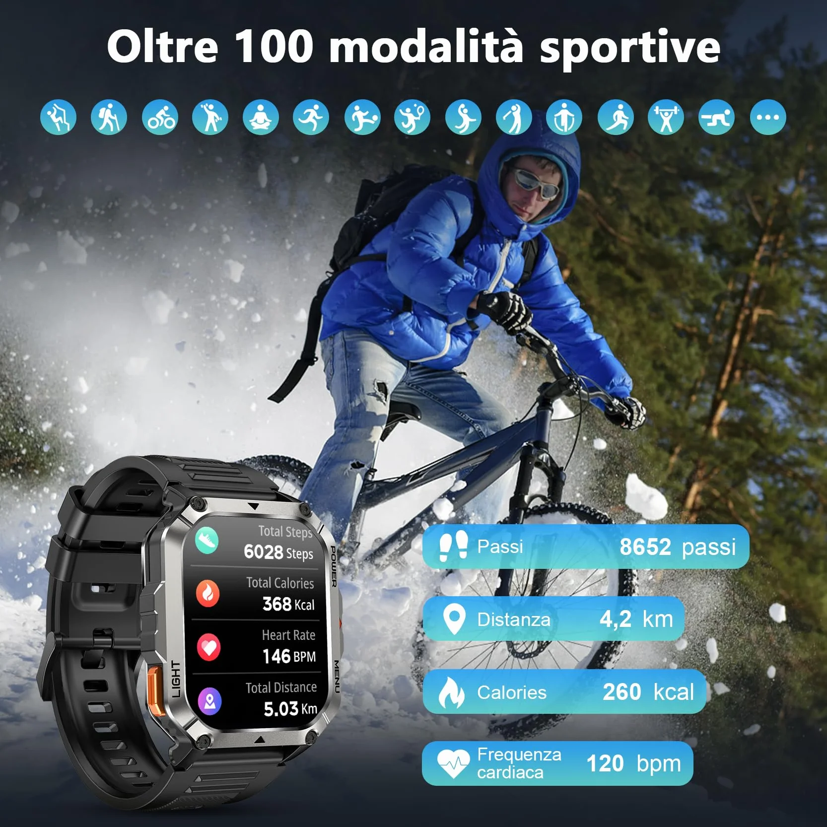 Blackview Smartwatch Uomo, Orologio Intelligente Fitness con Chiamate Bluetooth, 2.01" Militari Smart Watch Tracker 100+ Modalità Sportive/Cardiofrequenzimetro/SpO2/Torcia/Bussola per Android iOS
