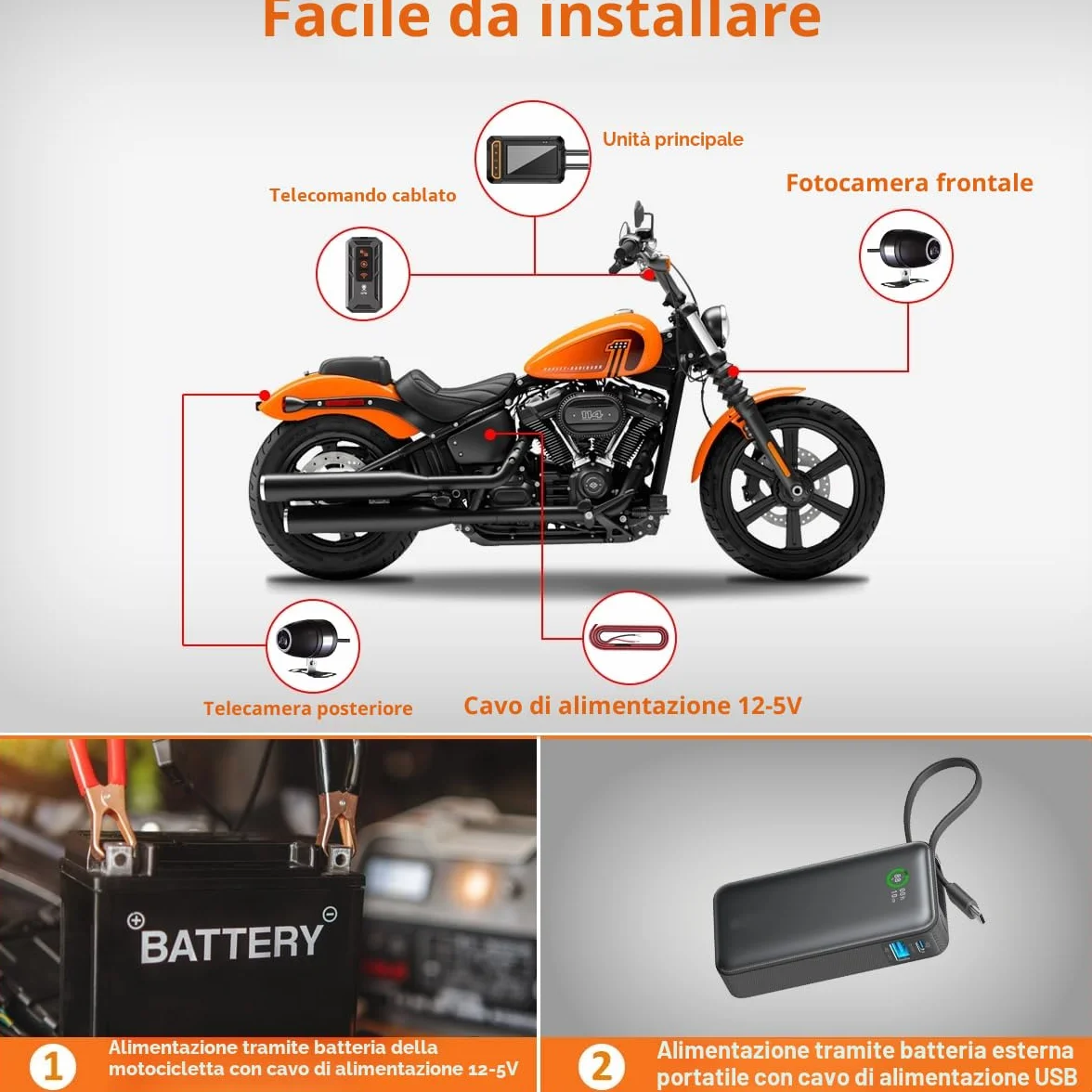 ydi Dash Cam Anteriore e Posteriore 1080P per Moto, Impermeabile Moto Doppia Grandangolare 155 Gradi Fotocamera con Schermo da 3 Pollici, Wi-Fi, GPS, Telecomando a Filo, Monitor di Parcheggio