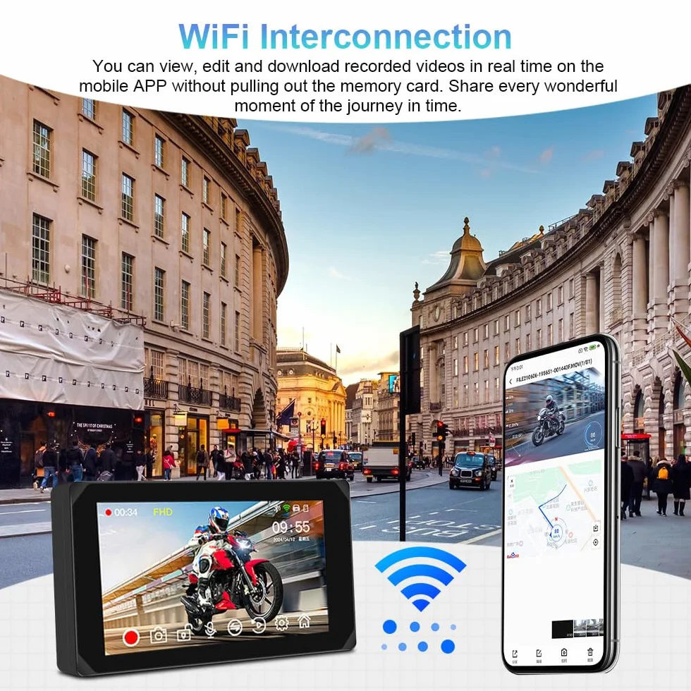VSYSTO 5 Pollici motocicletta Carplay Touchscreen, Wireless Carplay e Android Auto,Navigazione GPS,sensori di pressione pneumatici,WiFi motocicletta Dash Camera 1080P fotocamera anteriore e posteriore