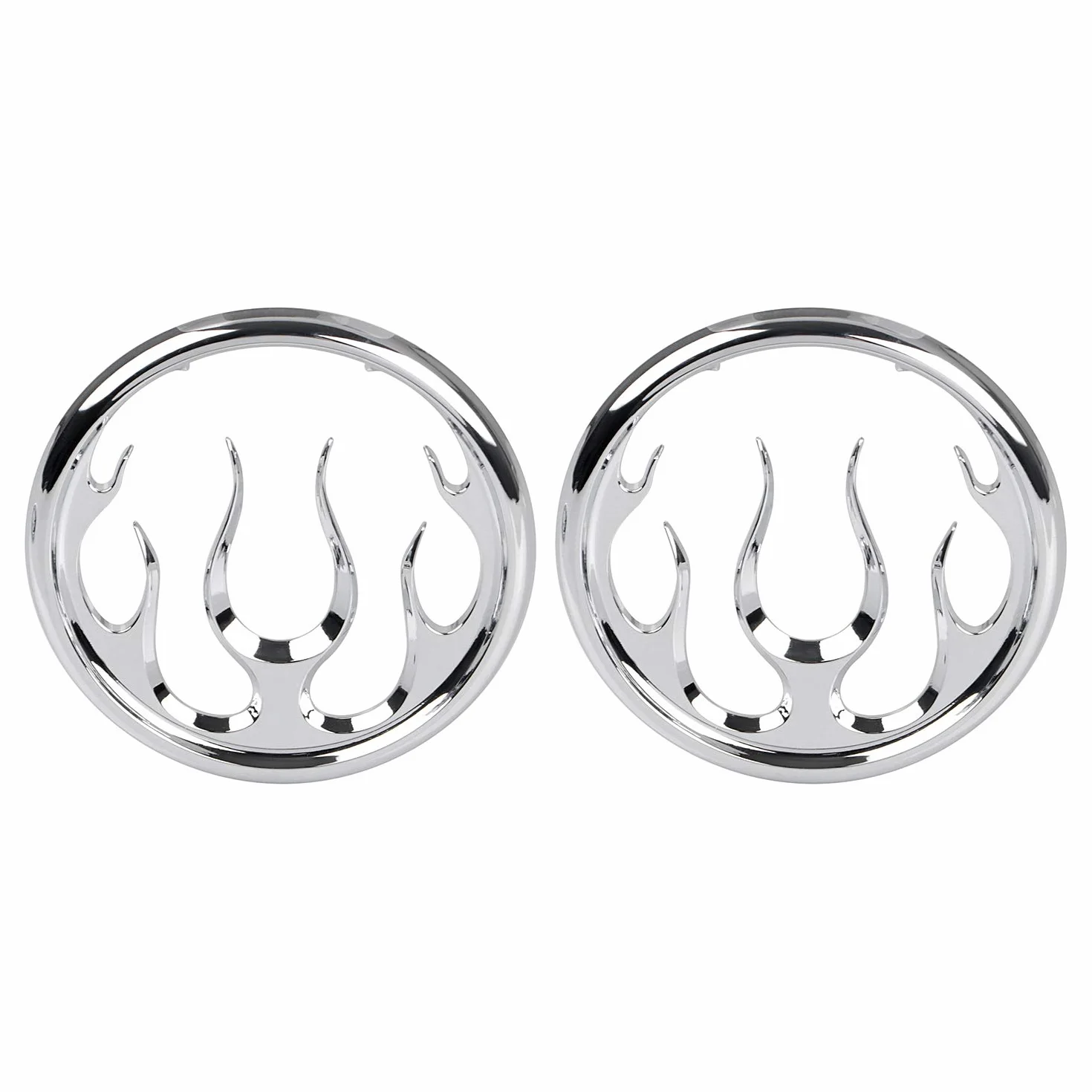 2 pezzi copertura e protezione altoparlanti fiamme altoparlanti griglie Accent Trim per Harley Touring Electra Glide Ultra Classic FLHTCU 2006-2013, cromato
