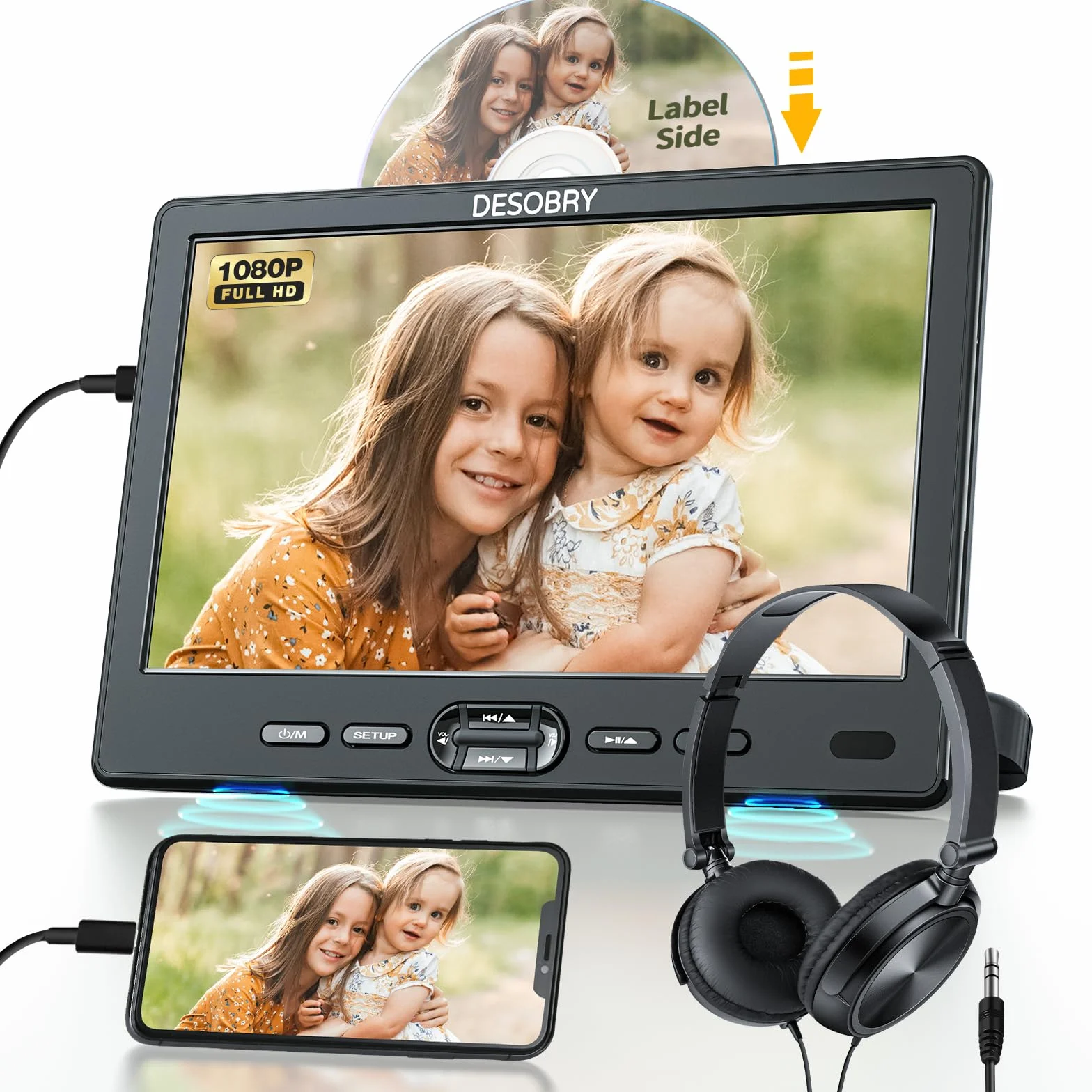 Lettore DVD per auto 10,5 pollici con ingresso HDMI e cuffie, sedile posteriore del monitor TV dell'automobile per i bambini, slot in tipo disco Ultima memoria USB AV In/Out 12V