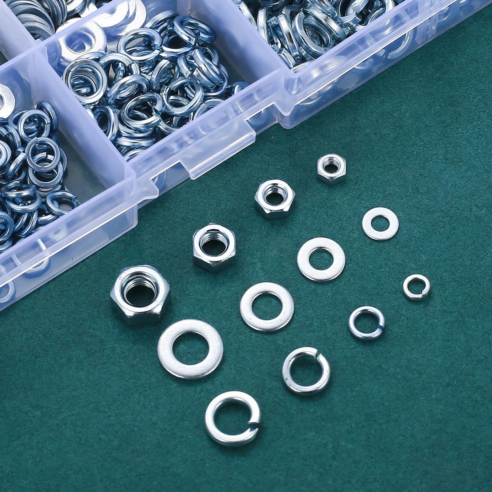 Set di Dadi Esagonali e Rondelle Piatte e a Molla 885 Pezzi Kit Dado per Viti Bulloni Filettate M3 M4 M5 M6