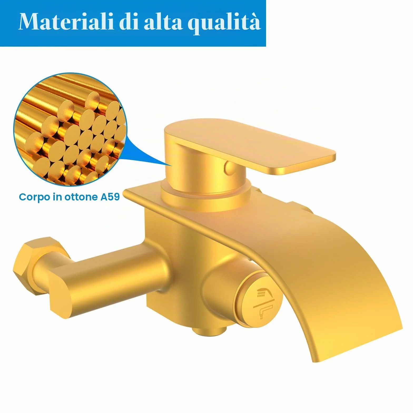 KULACO Rubinetto per Vasca da Bagno a Cascata, Nero, Monomando con Interruttore a Pressione, Materiale in Ottone, Reversibile, Montaggio a Parete