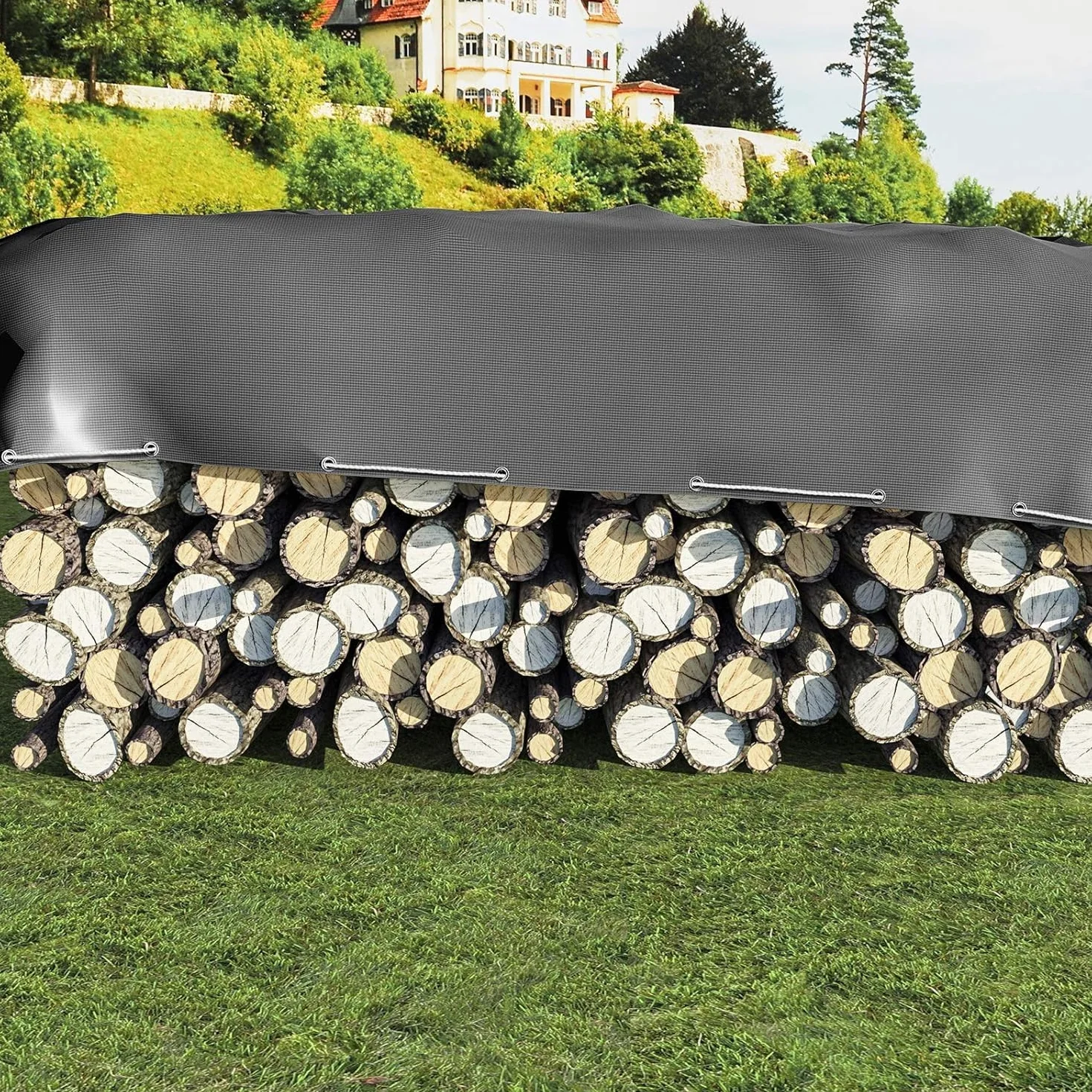 Laneetal Telone Idrorepellente Esterno PE 5x6 m 280 g/m², Rinforzato con Occhielli Copertura per Mobili Camion Piscina Corda di 26 m，Telo Protettivo Multiuso per Mobili da giardino, Auto，Argento