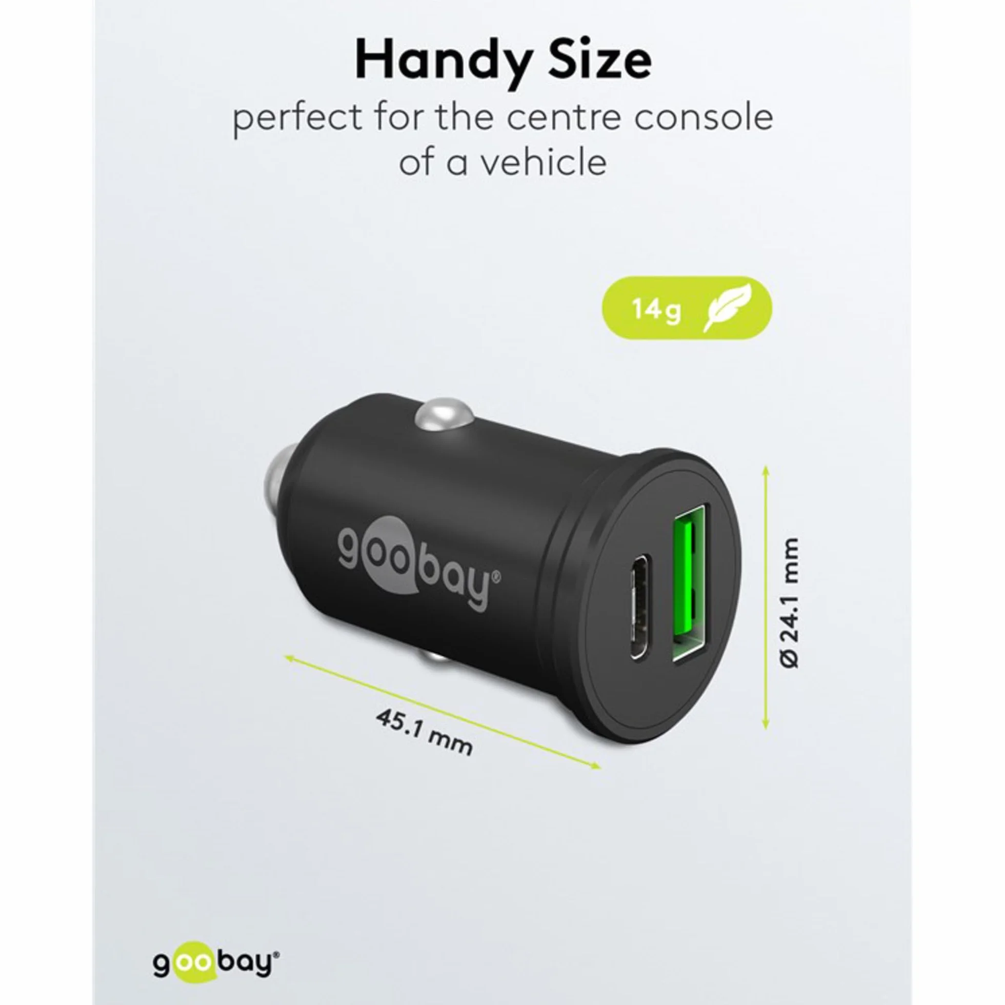 Goobay 61739 - Caricabatteria da auto Dual USB, ricarica rapida, USB 3.0 e USB-C/adattatore accendisigari per auto con erogazione di potenza 45 W a 12-24 V