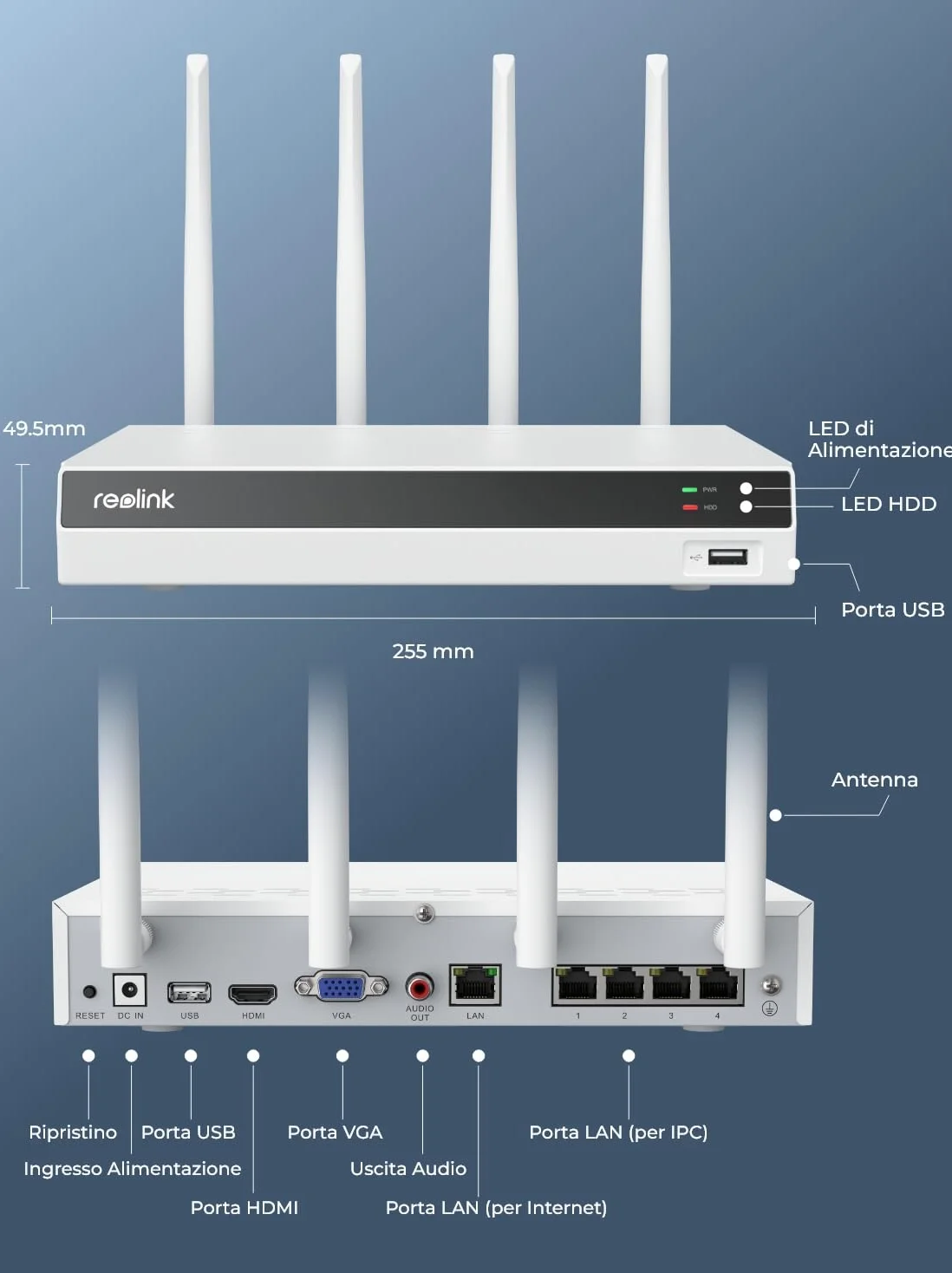 Reolink 4K 12CH NVR, Dual-band Wi-Fi 6, HDD 2TB Integrato (Ricondizionato) | H.265, Supporta le Telecamere Wi-Fi e a batteria (tranne la telecamere 4G), Accesso Locale e Remoto, RLN12W Bianco