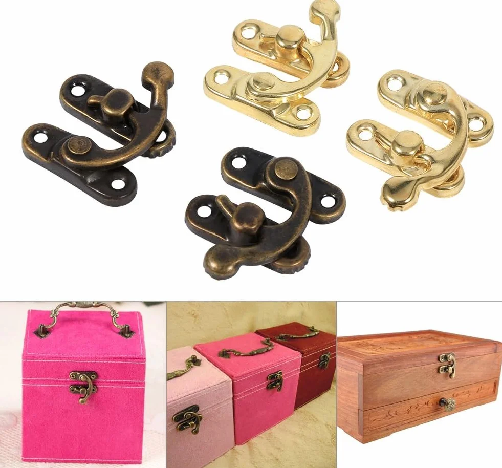 Portagioie Latch Hasp 12X Antique Sinistra/Destra Gancio a Scatto Chiusura Corno Cassetto Cerniera Armadietto con Viti (right-Bronze)