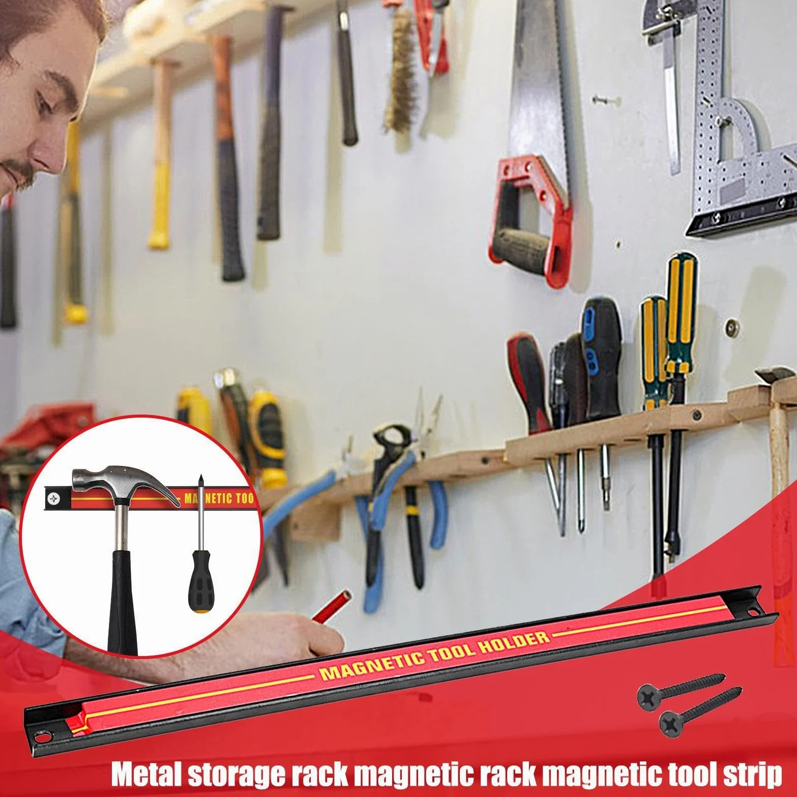 Barra portautensili magnetica | Portautensili di grande capacità | Portautensili antiruggine | Organizer per attrezzi di riparazione auto, organizer per attrezzi da officina, garag
